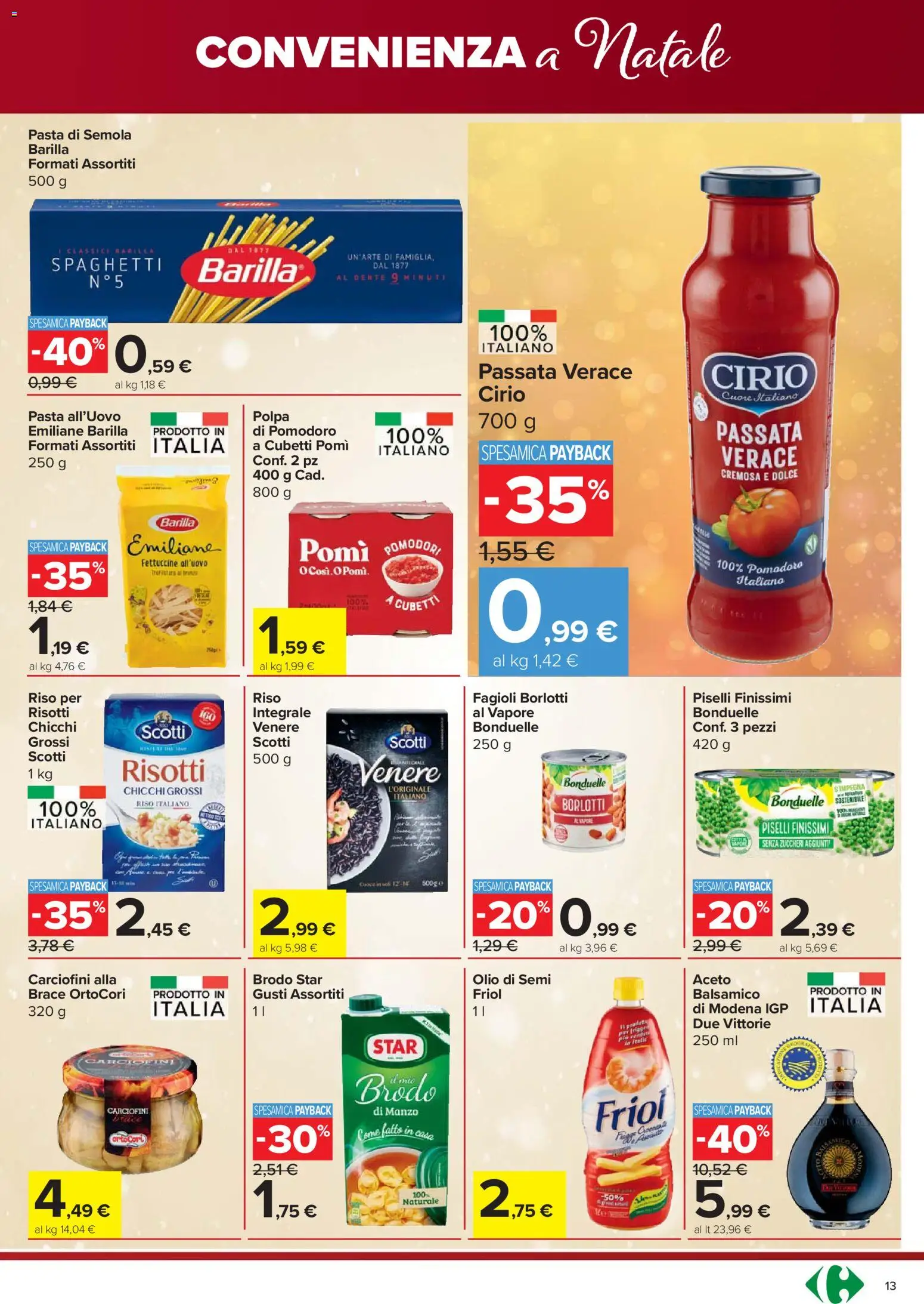 Volantino Carrefour del 18.12.2025 | Pagina: 13 | Prodotti: Olio, Pomodori, Pasta, Fettuccine