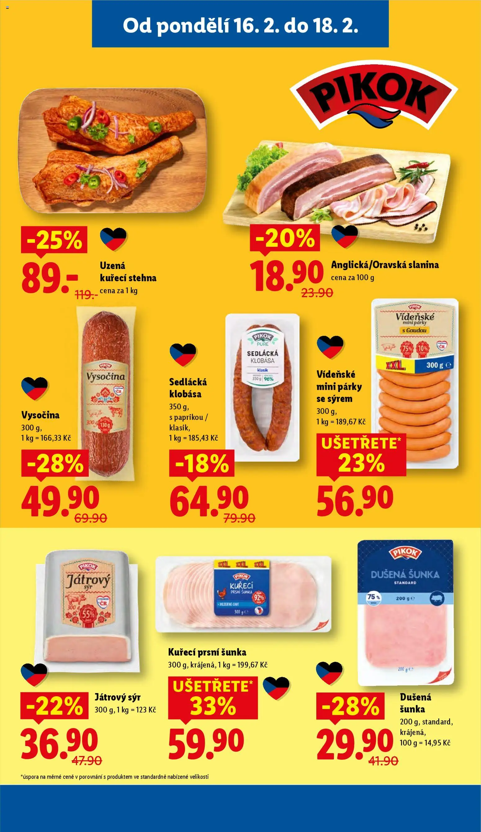Lidl leták od 16.02.2026 | Strana: 21 | Produkty: Šunka, Párky, Slanina, Kuřecí stehna