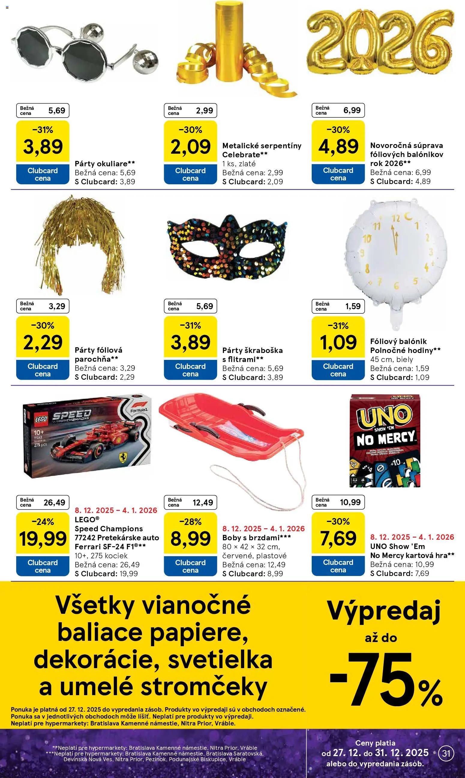 Nové Tesco akcie – leták je platný od 27.12.2025 | Strana: 31 | Produkty: Hodiny, LEGO, Hra