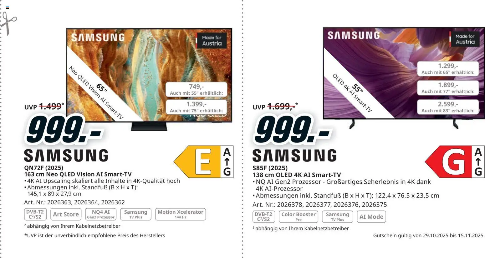 Media Markt Angebote gültig ab 29.10.2025 | Seite: 55 | Produkte: TV, Samsung