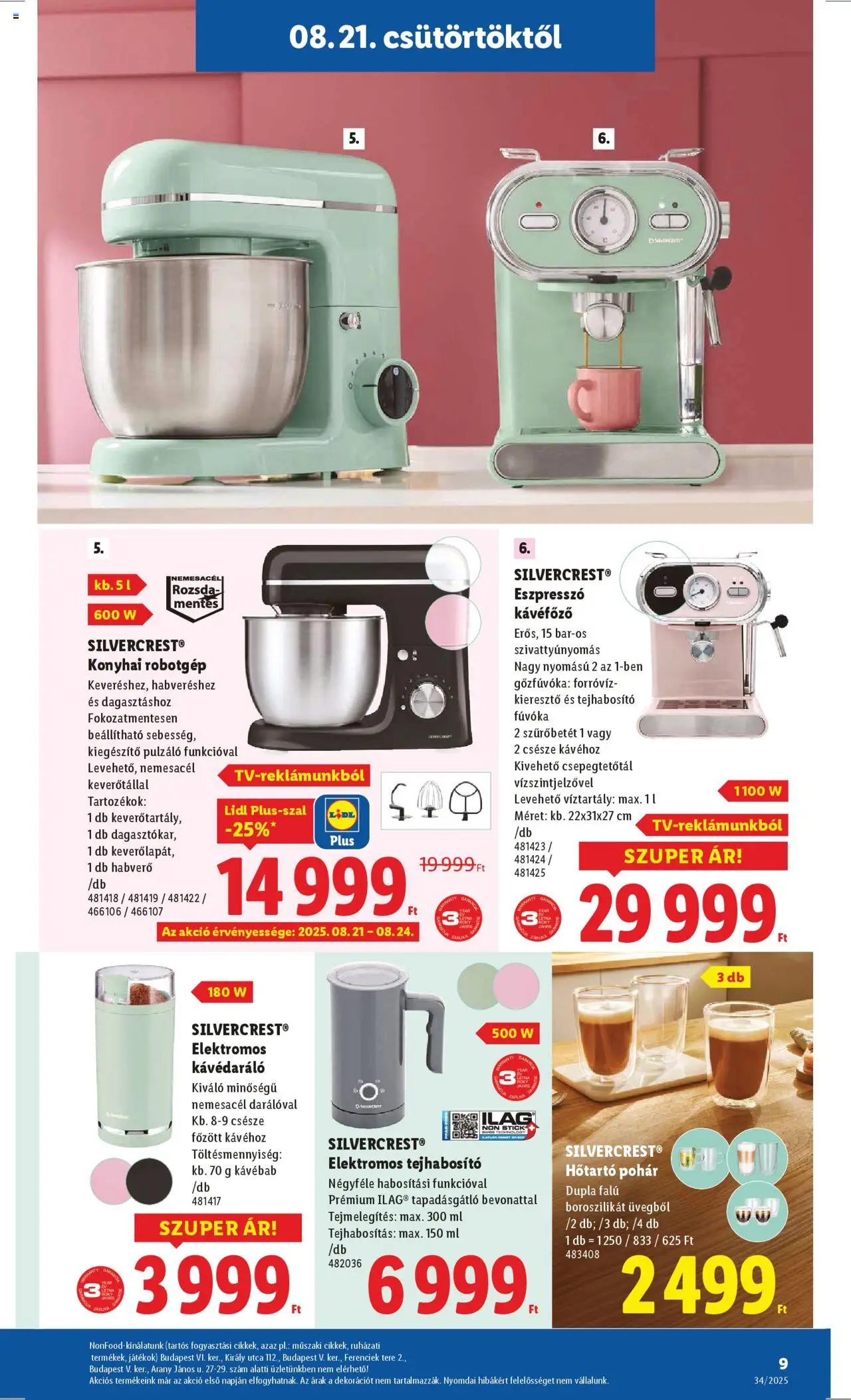 Lidl akciós ujság - amely érvényes a következő dátumtól: 21.08.2025 | Oldal: 9 | Termékek: Tejhabosító, Kávédaráló, Habverő, Játékok