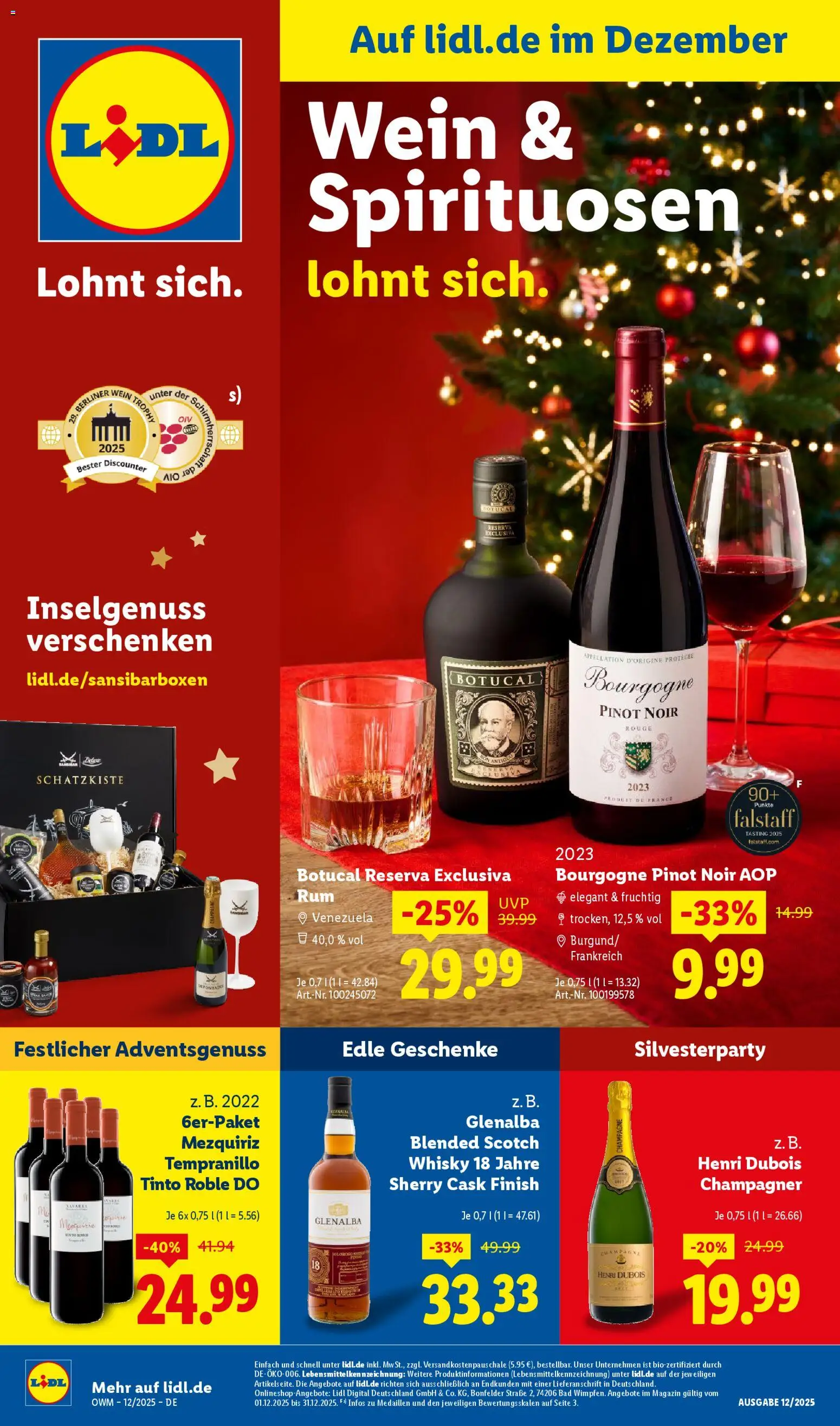 Lidl - Prospekt – gültig ab 01.12.2025 | Seite: 1 | Produkte: Whisky, Bad, Finish, Wein