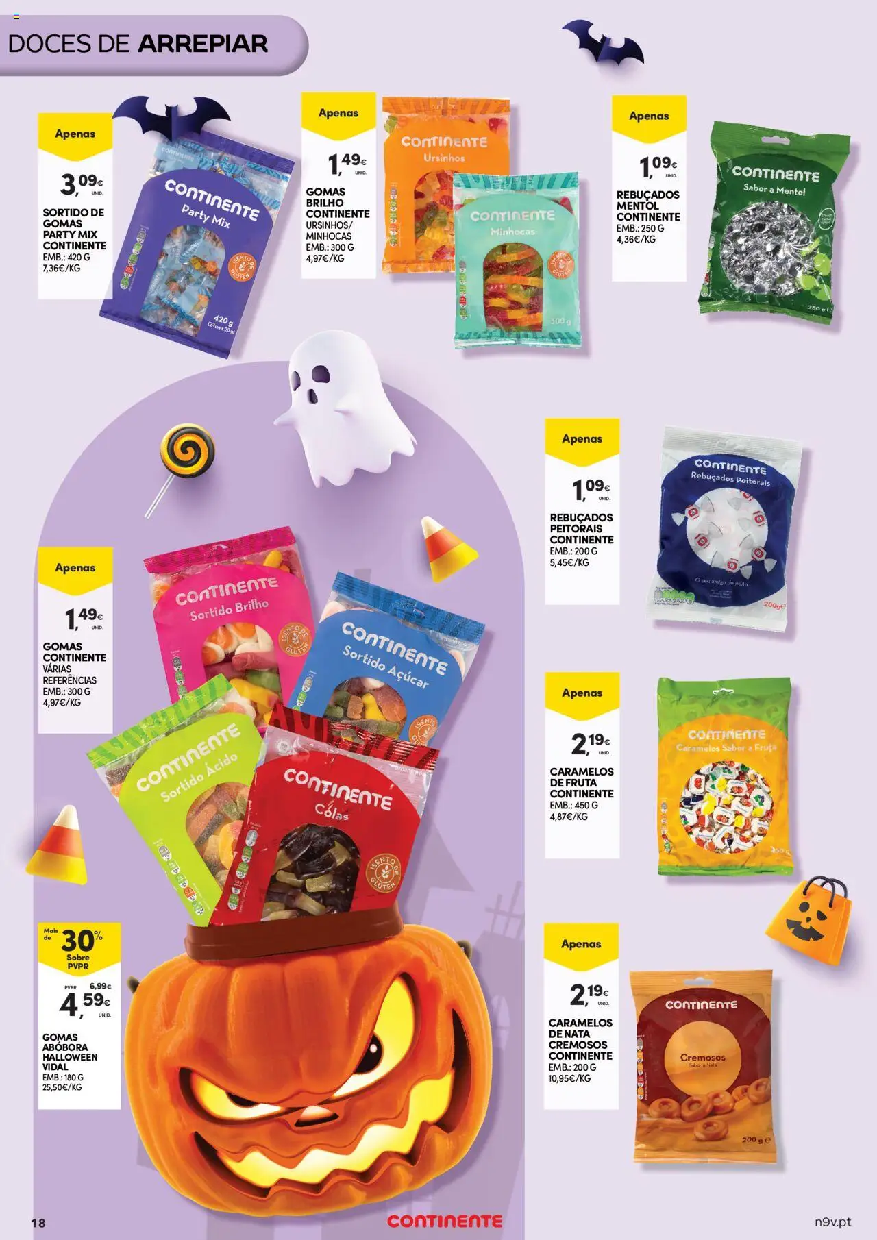 Continente - Açores │ válido de 16.10.2025 | Página: 18 | Produtos: Rebuçados, Abóbora, Nata, Gomas