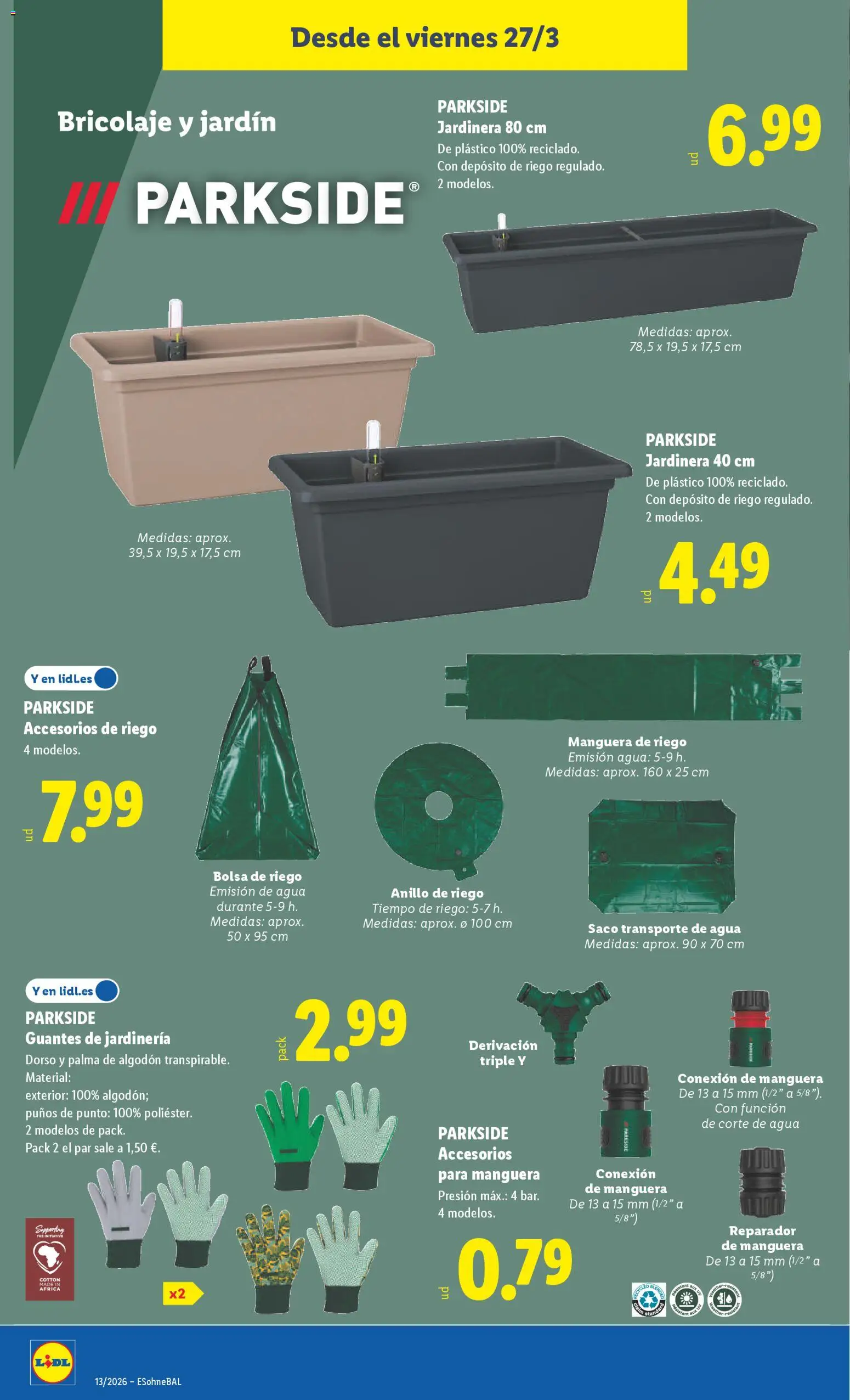 Lidl folleto de bazar │ válido desde el 23.03.2026 | Página: 20 | Productos: Manguera, Jardinera, Guantes, Bolsa