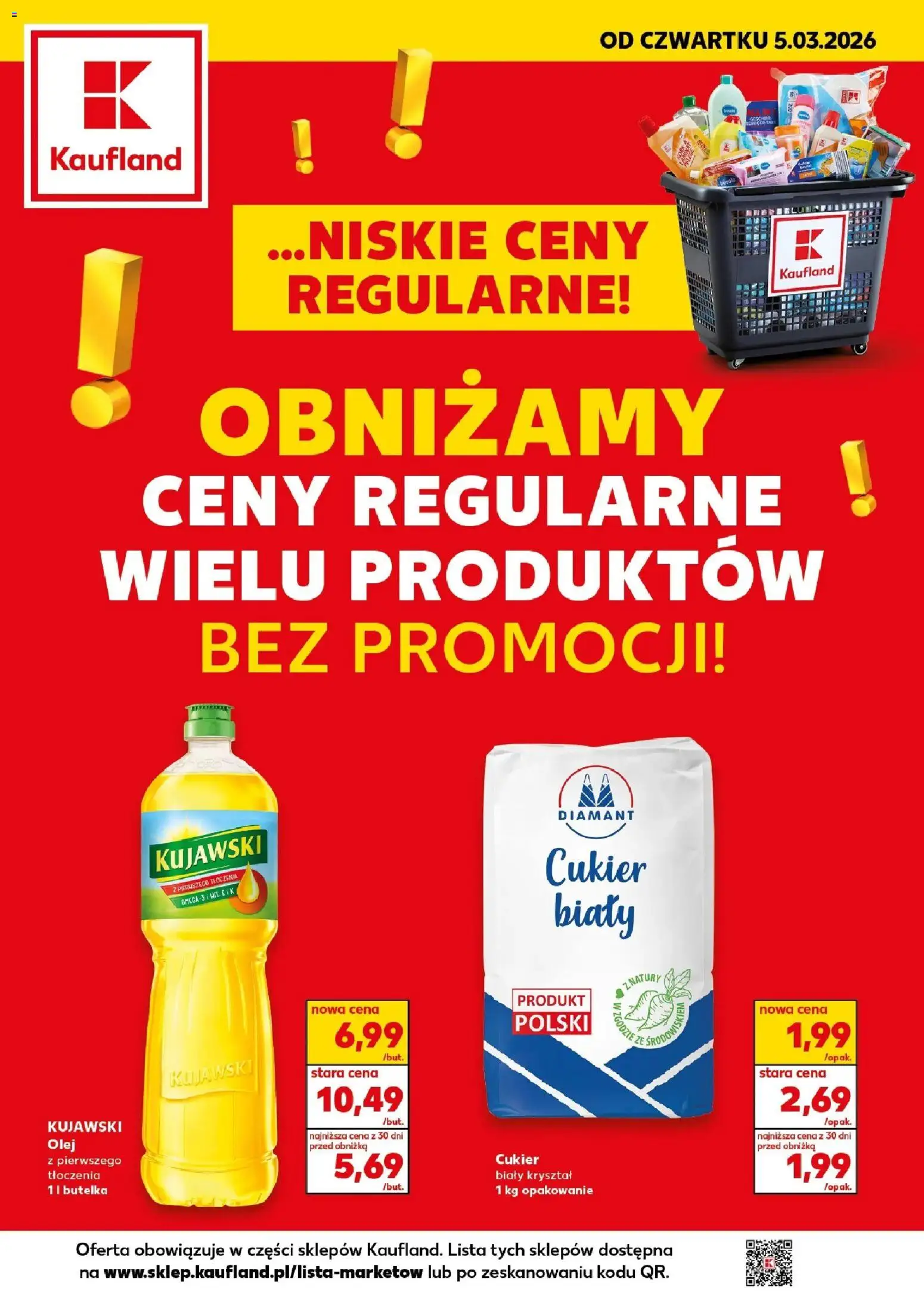 Kaufland gazetka - Obniżone ceny od 05.03.2026 | Strona: 1 | Produkty: Olej, Cukier