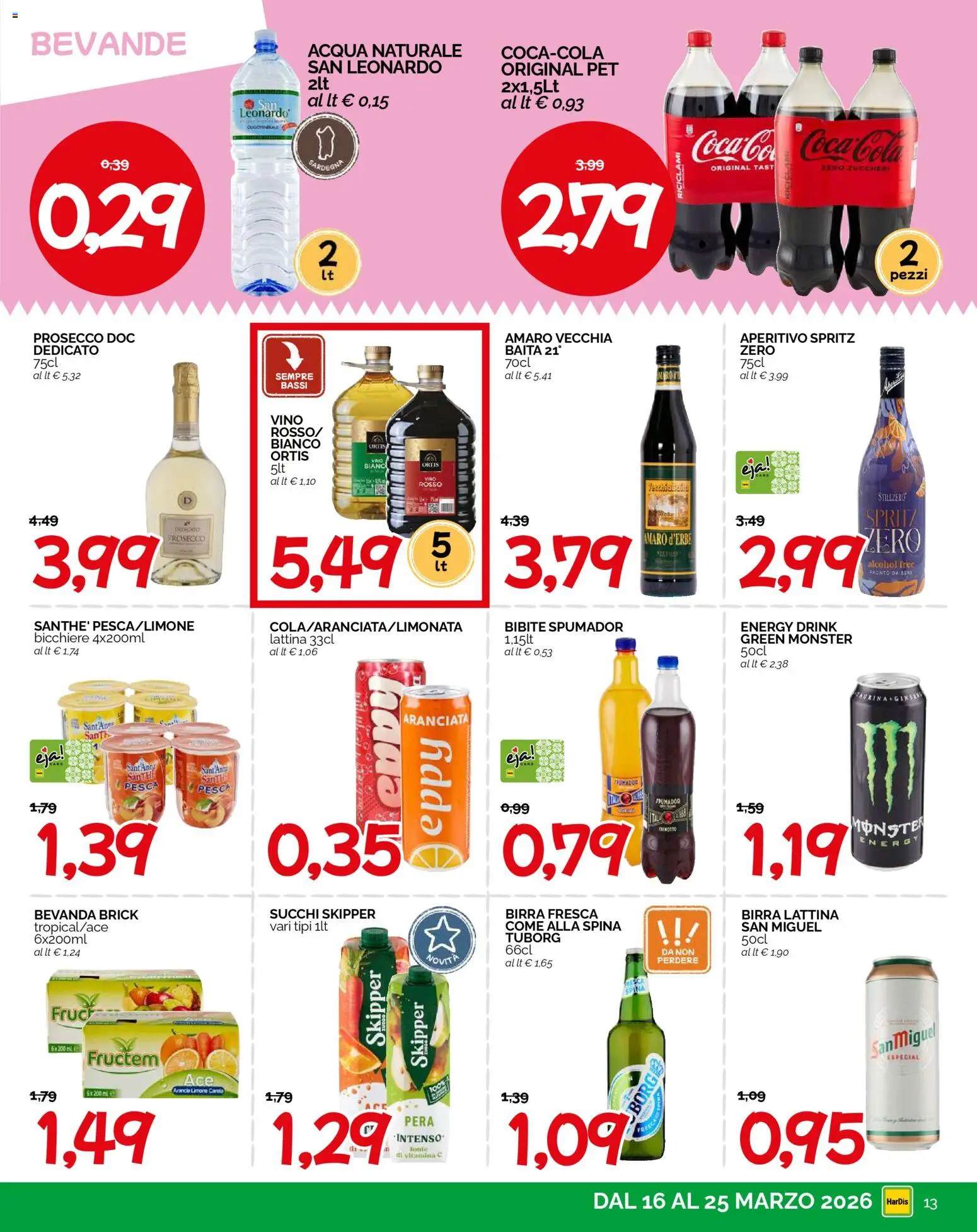 Volantino HarDis del 16.03.2026 | Pagina: 13 | Prodotti: Birra, Limone, Vino, Arancia