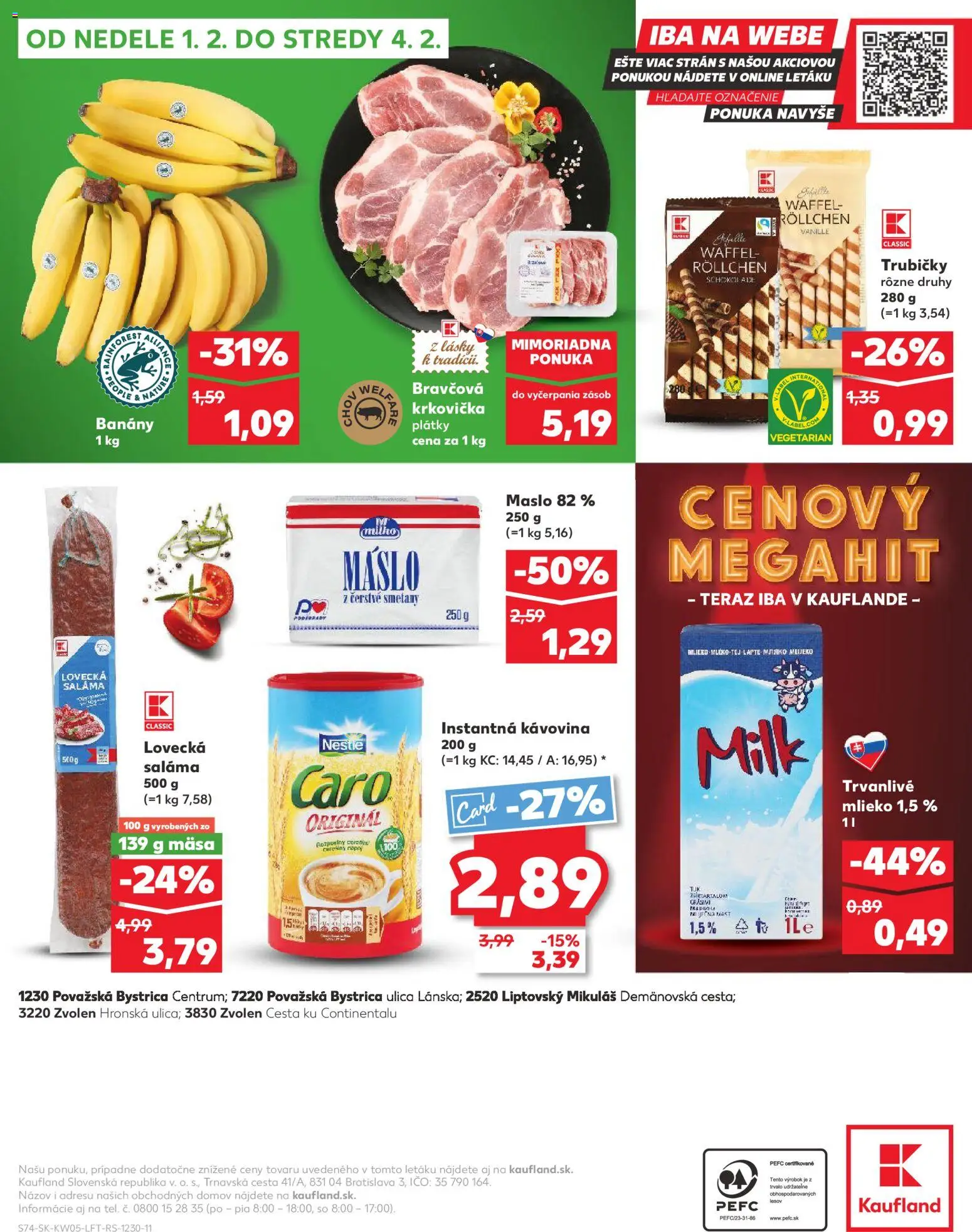 Nové Kaufland akcie – leták je platný od 29.01.2026 | Strana: 74 | Produkty: Mlieko, Saláma, Bravčová krkovička, Trvanlivé mlieko