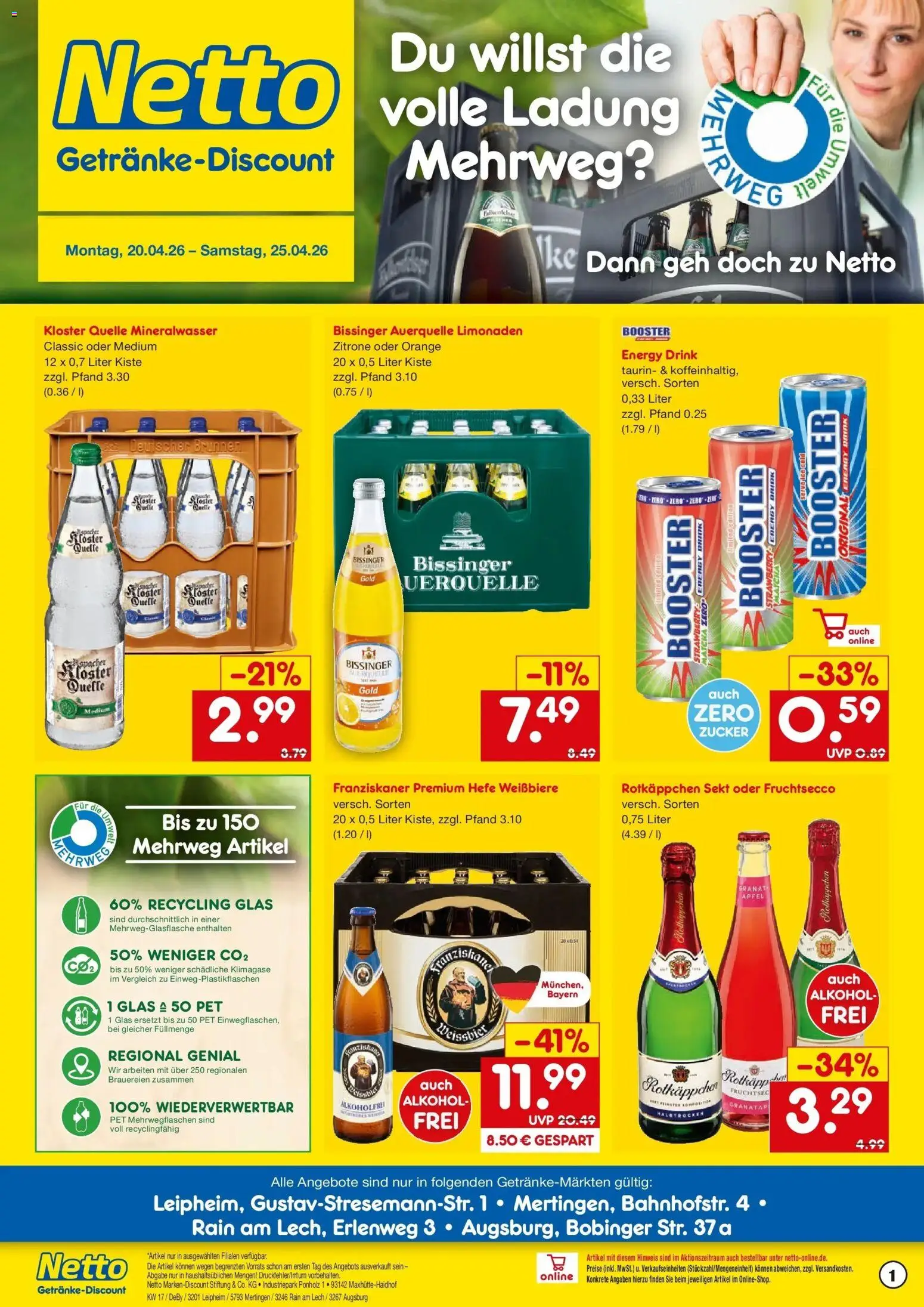 Netto Marken-Discount Prospekt Leipheim	 – gültig ab 20.04.2026 | Seite: 1 | Produkte: Energy, Sekt, Fruchtsecco, Rotkäppchen