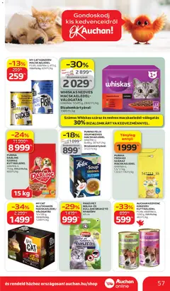 Auchan akciós újság - amely érvényes a következő dátumtól: 26.03.2026 | Oldal: 57 | Termékek: Félix macskaeledel, Macskaeledel, Whiskas, Kullancsriasztó