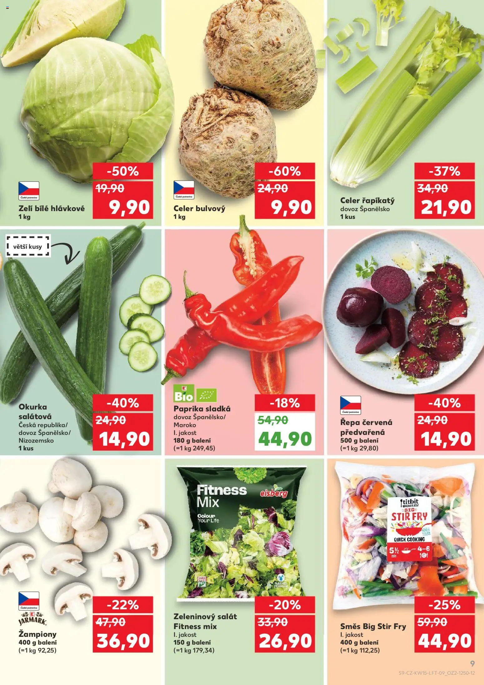 Kaufland leták - Liberec od 08.04.2026 | Strana: 9 | Produkty: Žampiony, Salát, Celer, Okurka