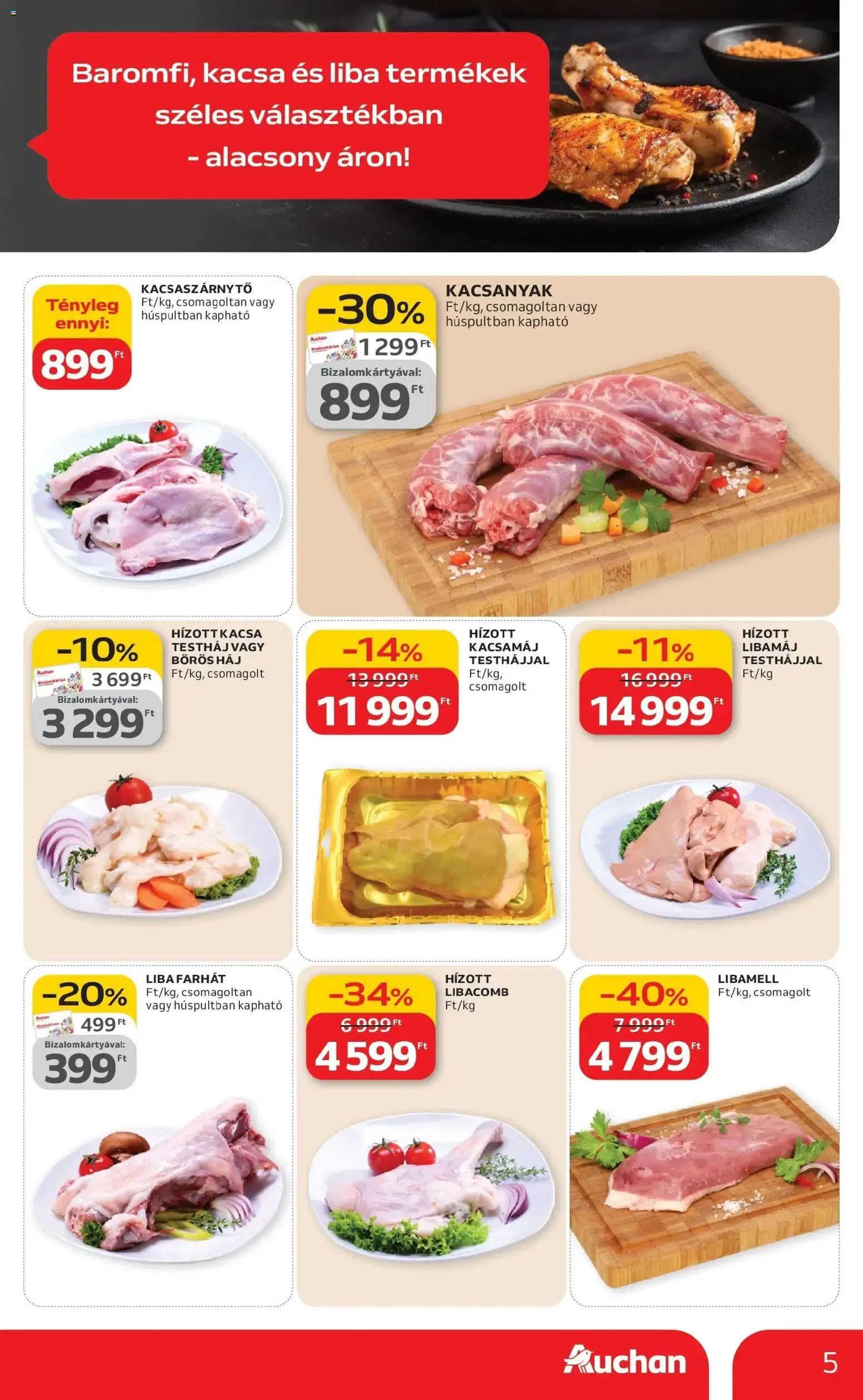 Auchan akciós ujság - amely érvényes a következő dátumtól: 12.03.2026 | Oldal: 5 | Termékek: Kacsamáj, Libamell, Libamáj, Libacomb