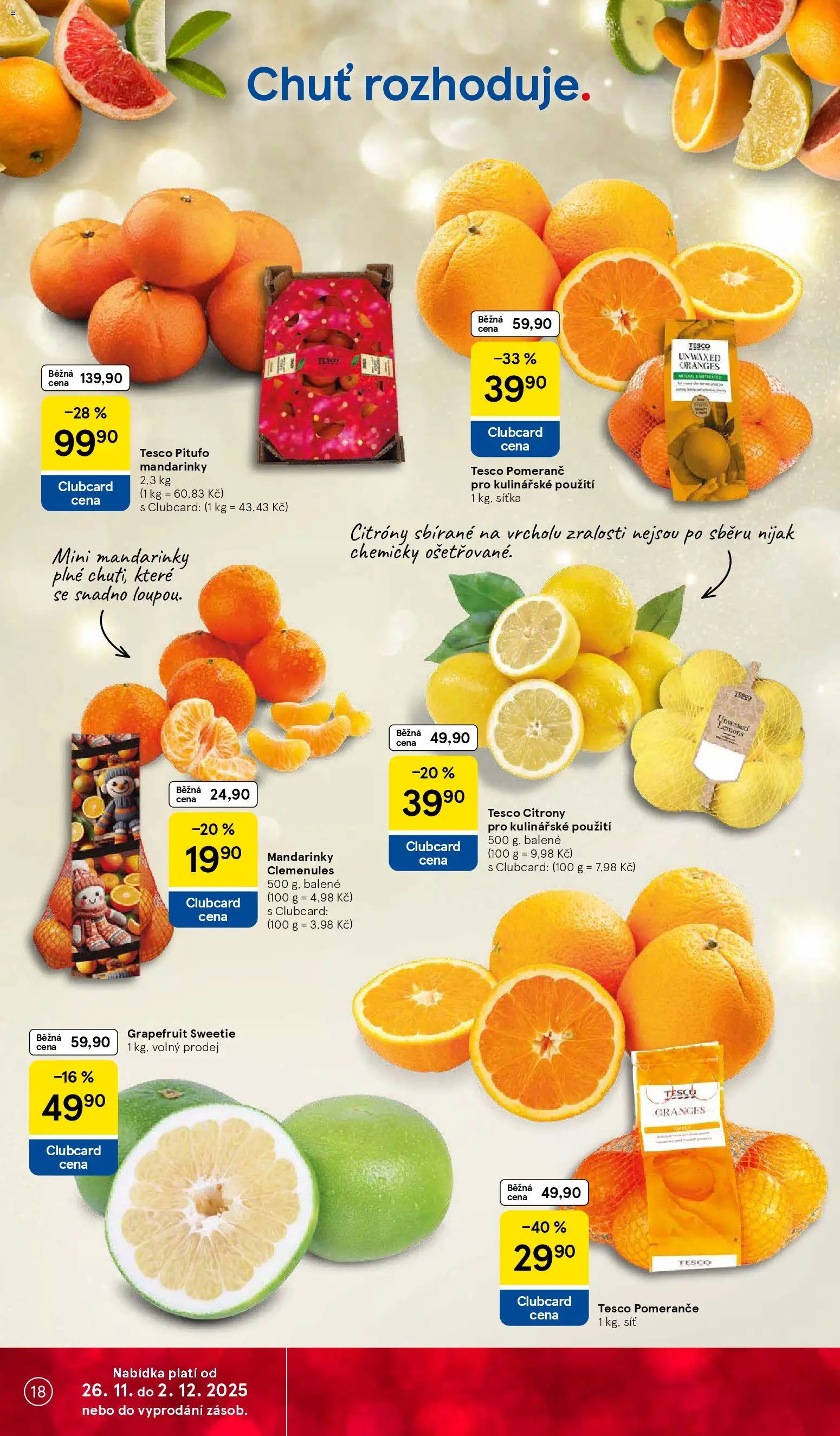Tesco Black Friday od 26.11.2025 | Strana: 18 | Produkty: Pomeranče, Síť, Mandarinky, Citróny