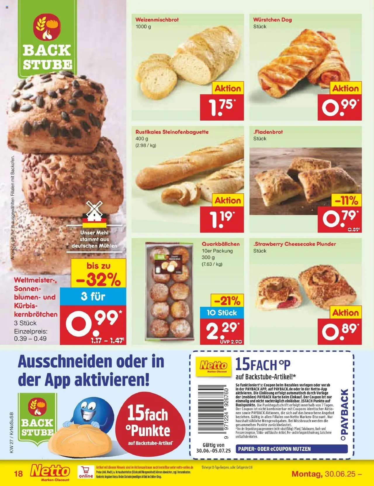 Netto Marken-Discount prospekt Duisburg	 - gültig ab dem 29.06.2025 | Seite: 20 | Produkte: Mehl, Blumen, Baguette, Kürbis