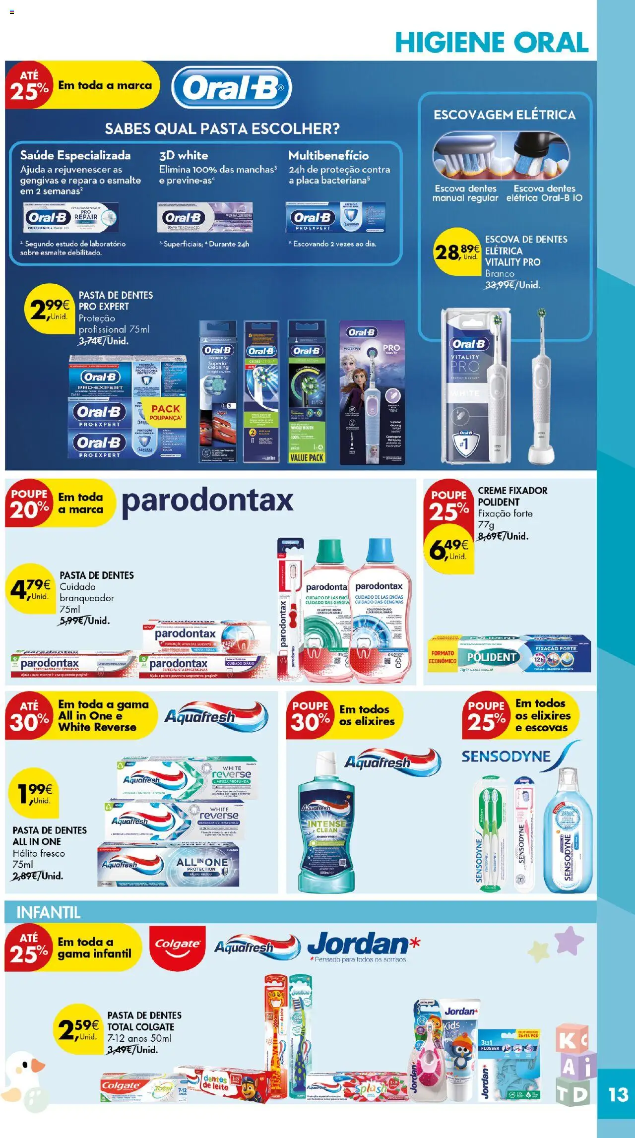 Pingo Doce - Cuidados Pessoais e para o Lar │ válido de 23.09.2025 | Página: 13 | Produtos: Escova de dentes elétrica, Pasta de dentes, Fixador, Creme