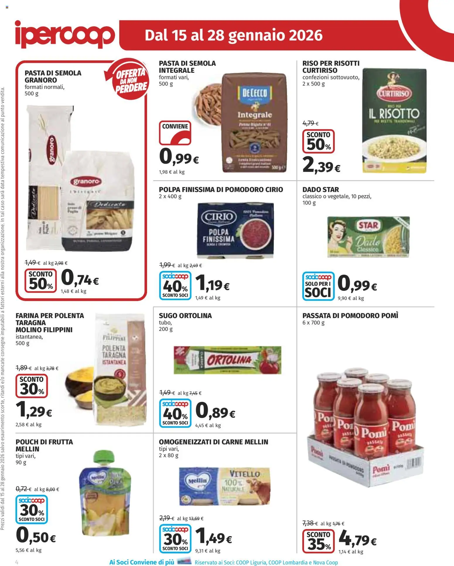 Volantino Ipercoop del 15.01.2026 | Pagina: 4 | Prodotti: Riso, Pasta, Data, Sugo