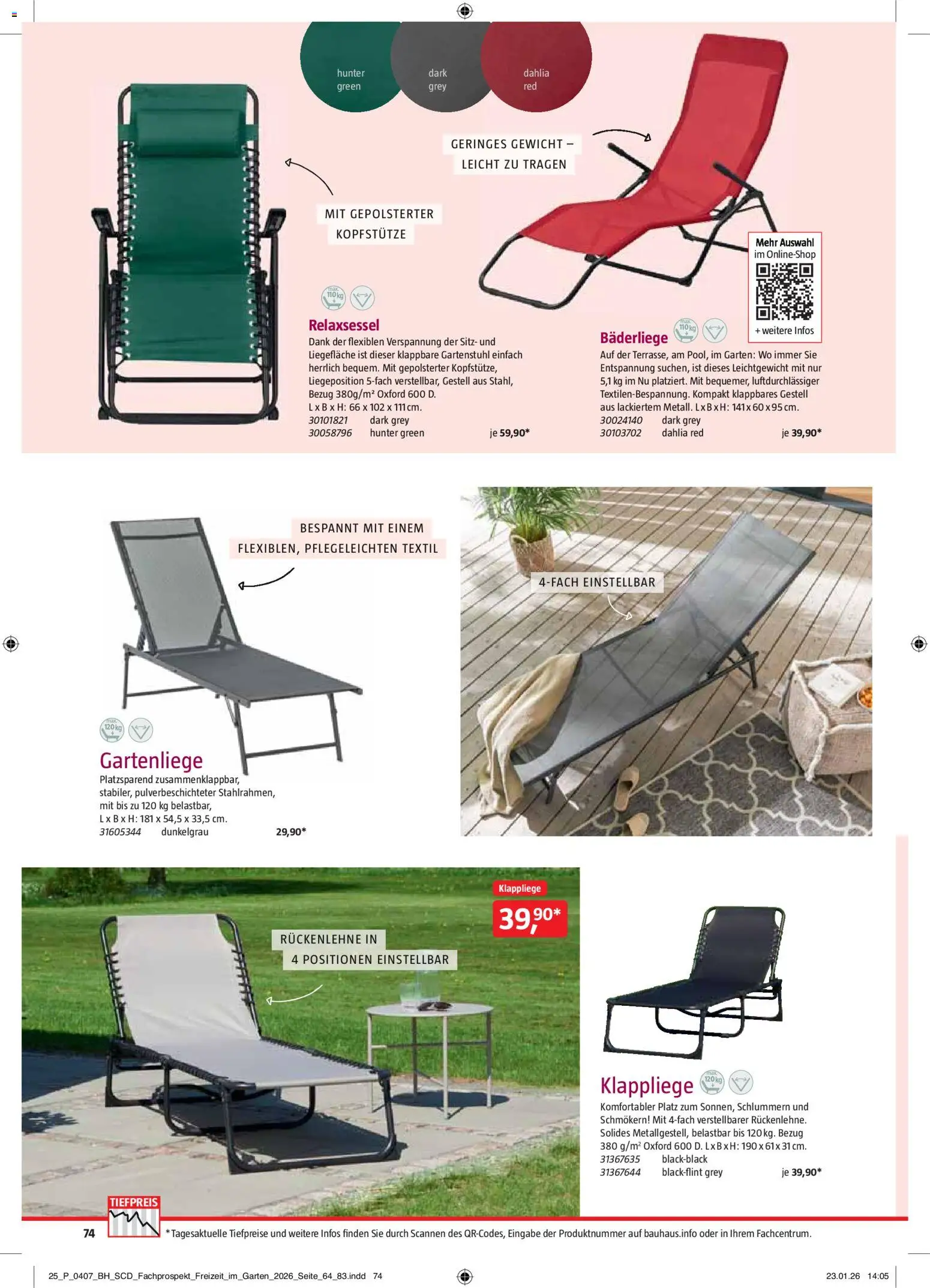 Bauhaus Freizeit im Garten – gültig ab 02.03.2026 | Seite: 74 | Produkte: Gewicht, Relaxsessel