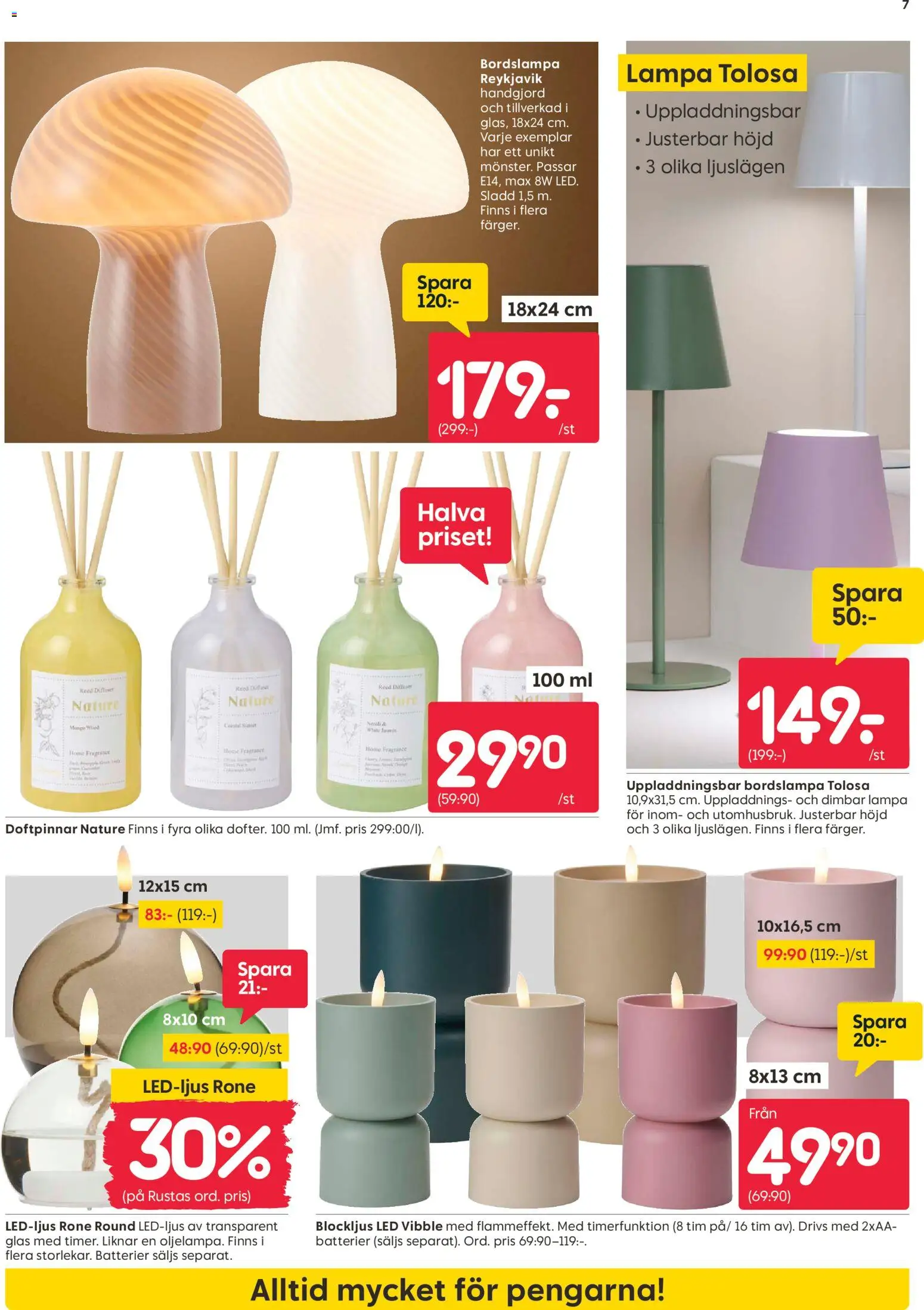 Rusta reklamblad aktuell från 02.03.2026 | Sida: 7 | Produkter: Batterier, Bordslampa, Sladd, Lampa