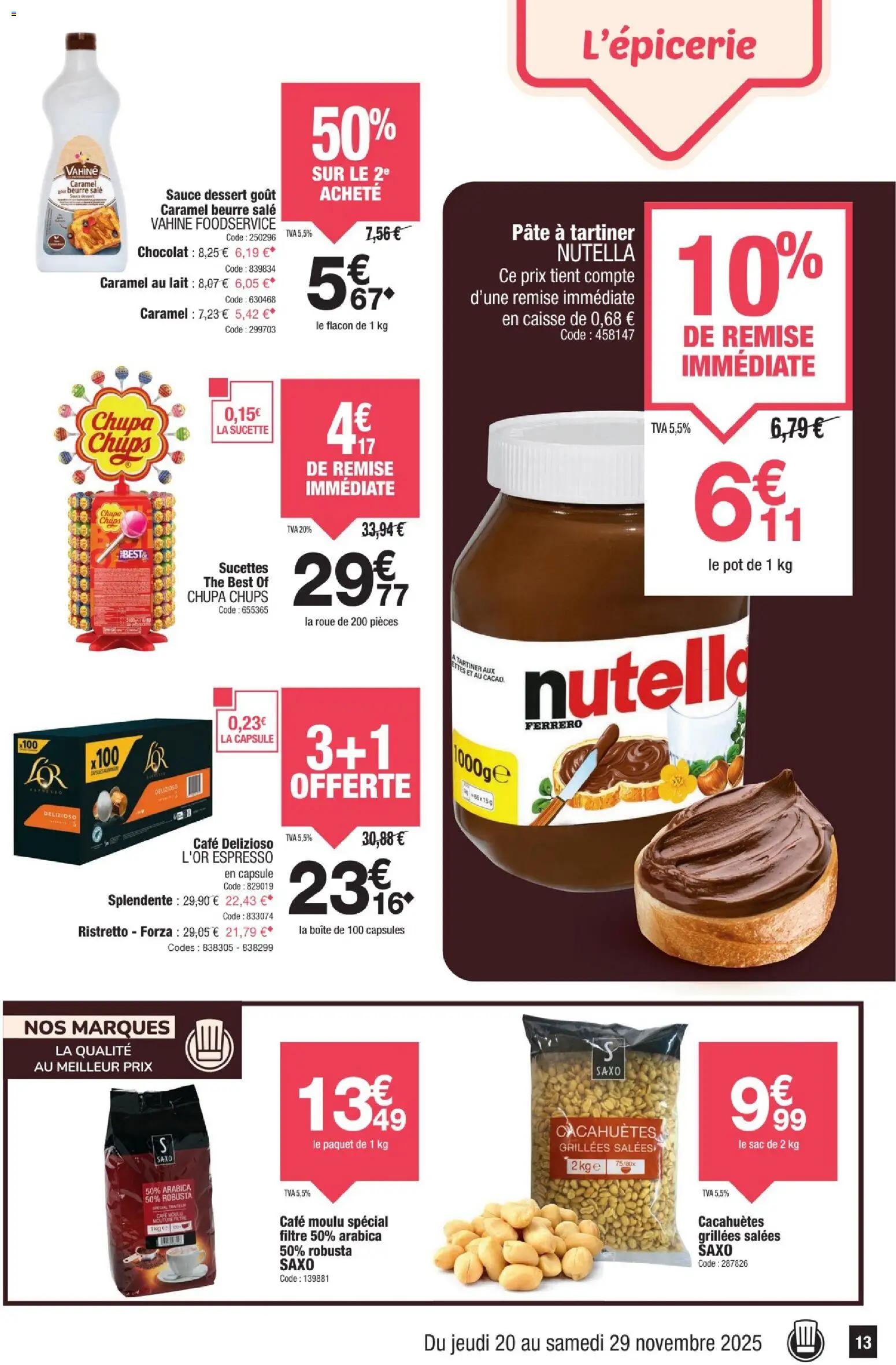 {H1} | Page: 13 | Produits: Nutella, Beurre, Chocolat, Thé