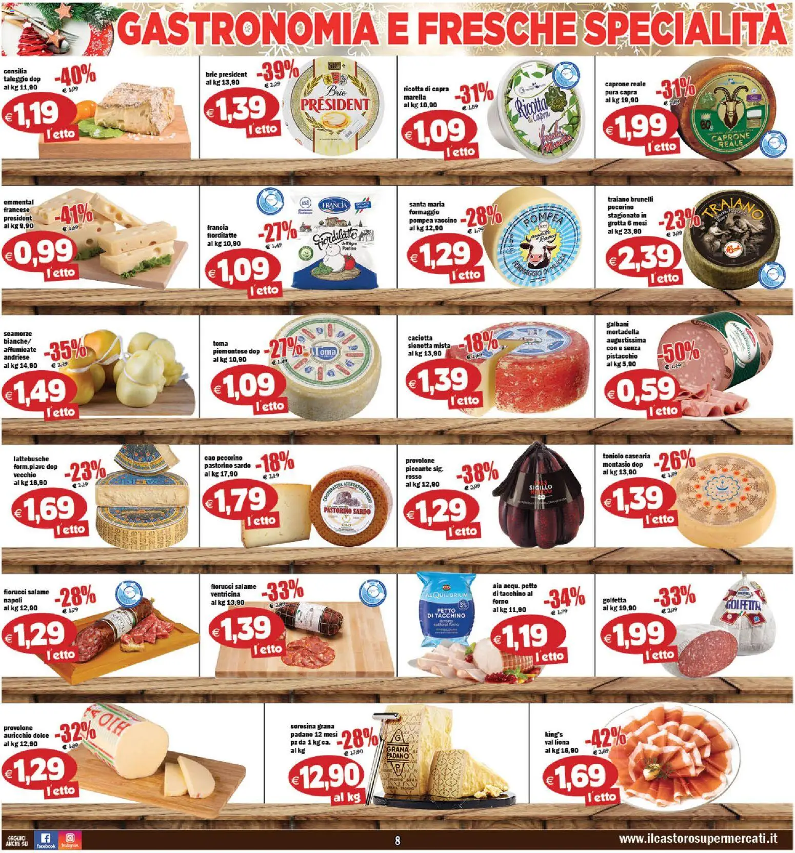Volantino Il Castoro del 27.12.2025 | Pagina: 8 | Prodotti: Provolone, Salame, Tacchino, Pecorino