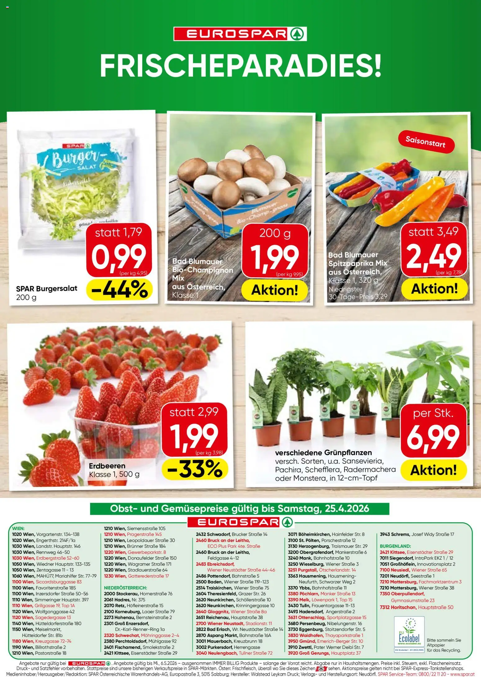 Eurospar Flugblatt gültig ab 23.04.2026 | Seite: 16 | Produkte: Erdbeeren, Salat, Obst, Bad