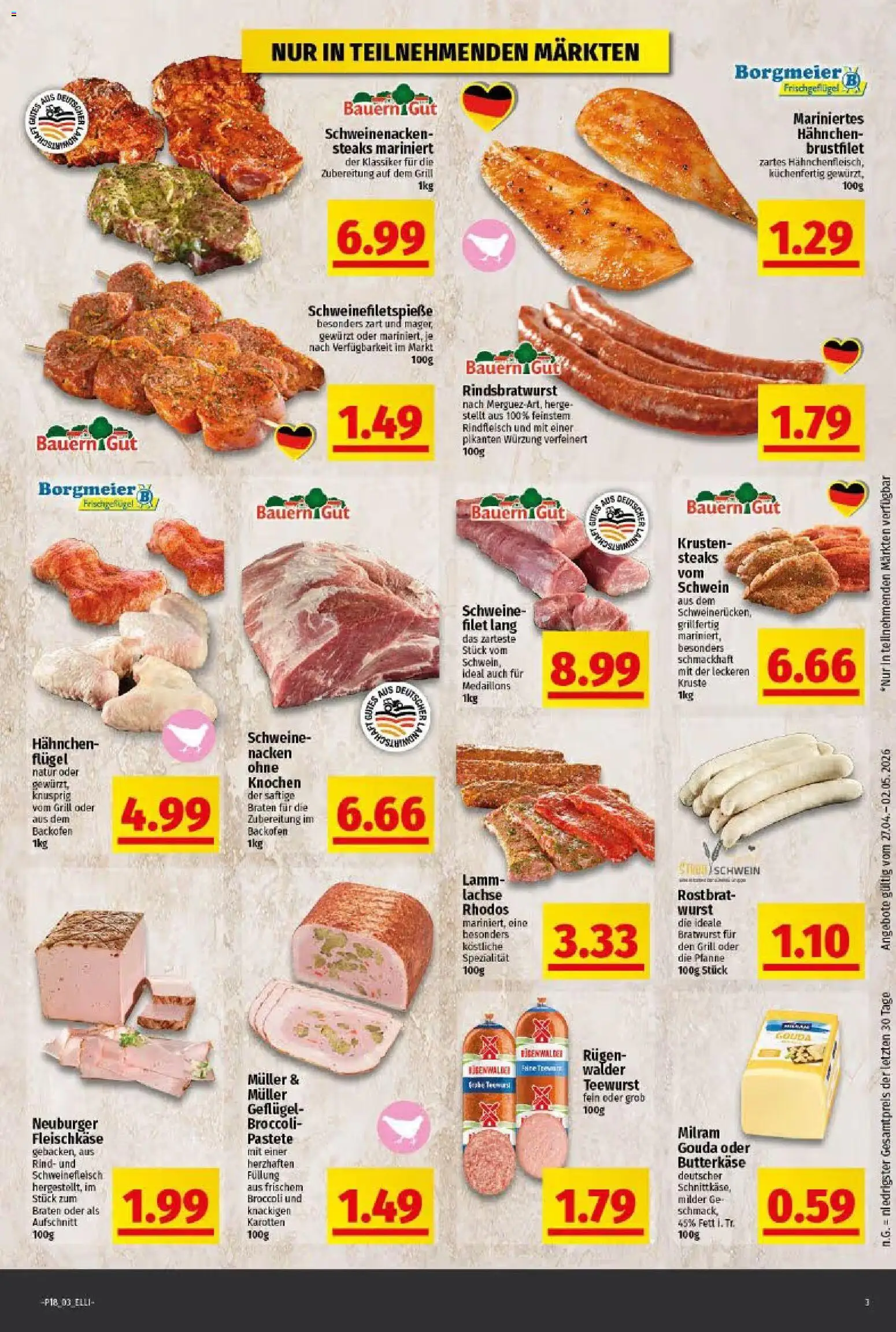 Elli Markt Prospekt Gütersloh – gültig ab 27.04.2026 | Seite: 3 | Produkte: Gouda, Schweinenacken, Backofen, Rindfleisch