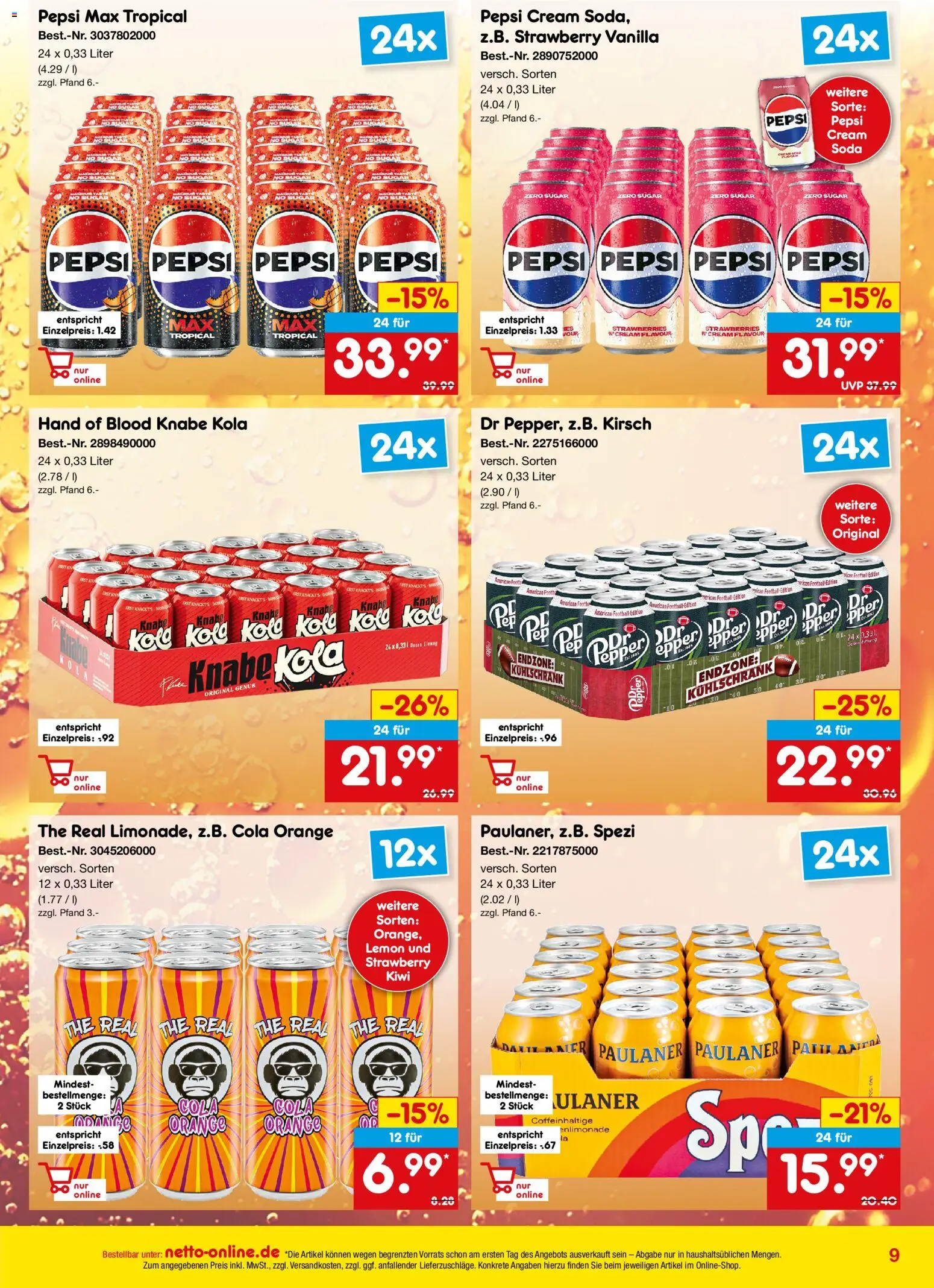 Netto Marken-Discount Online-Angebote Mai – gültig ab 01.05.2026 | Seite: 9 | Produkte: Cola, Kühlschrank, Football, Pepsi
