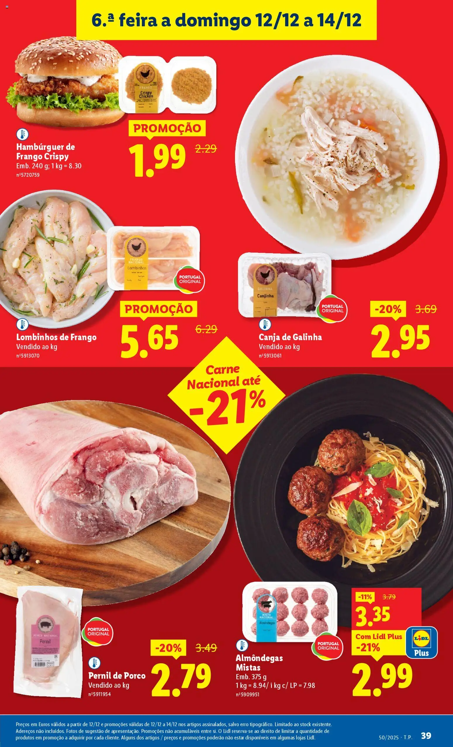 Lidl folheto │ válido de 08.12.2025 | Página: 39 | Produtos: Frango, Pernil, Hambúrguer, Carne