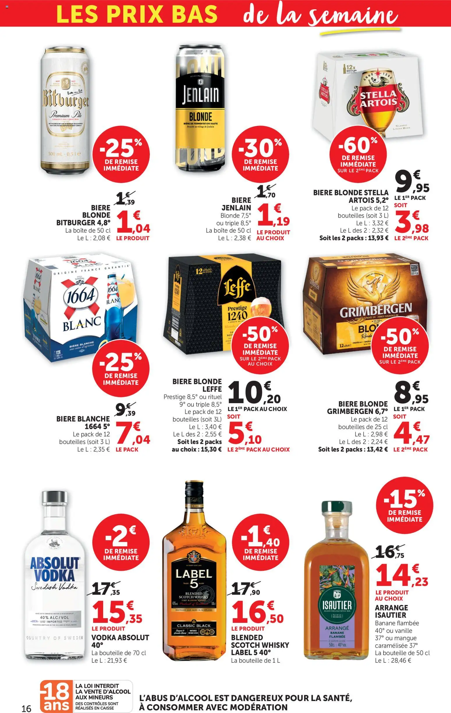 {H1} | Page: 16 | Produits: Vodka, Whisky, Bière blonde, Banane