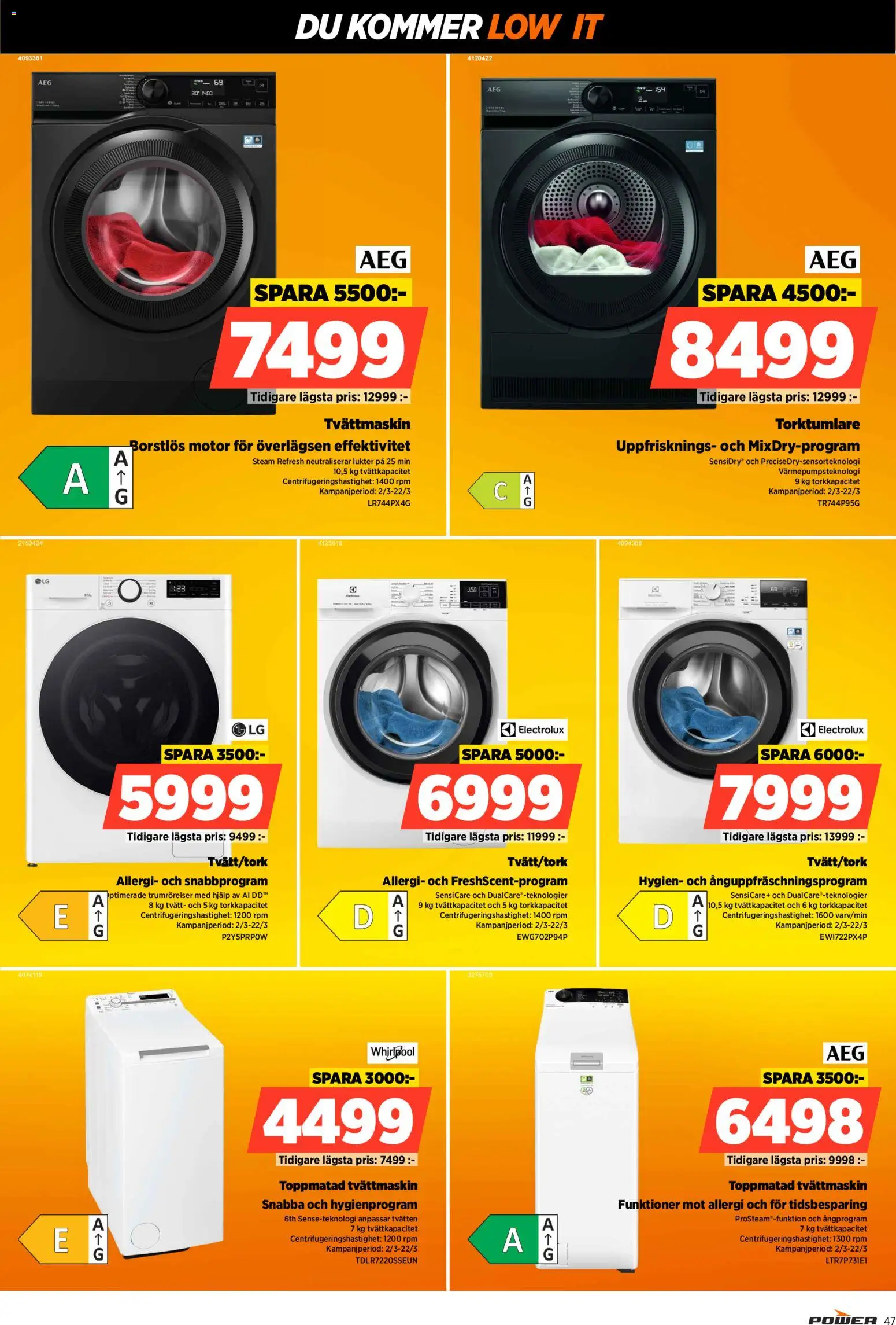 Power reklamblad aktuell från 09.03.2026 | Sida: 47 | Produkter: Tvättmaskin, Torktumlare