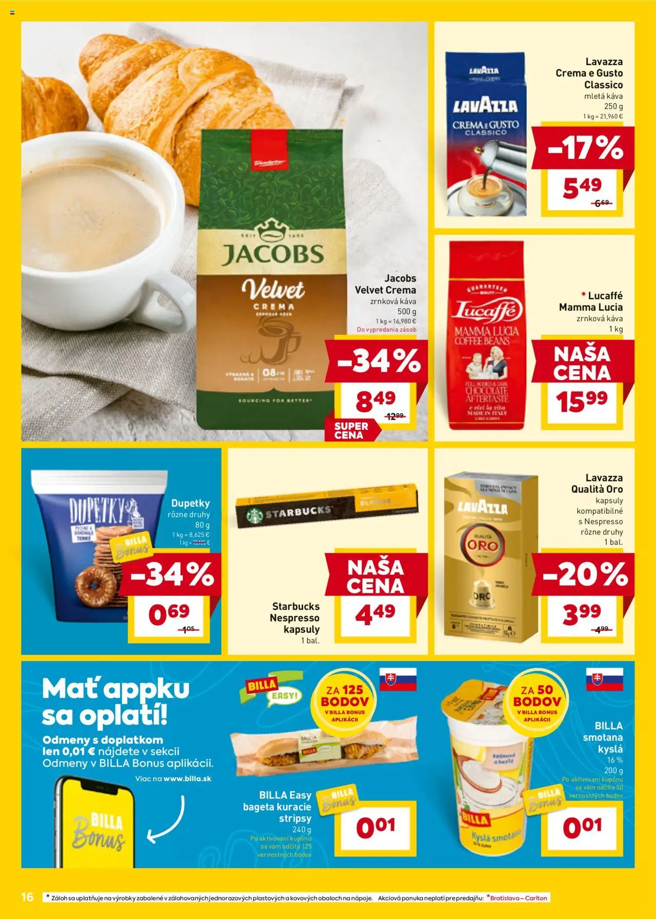 Billa leták │ platný od 27.08.2025 | Strana: 16 | Produkty: Jacobs Velvet, Káva, Smotana, Zrnková káva