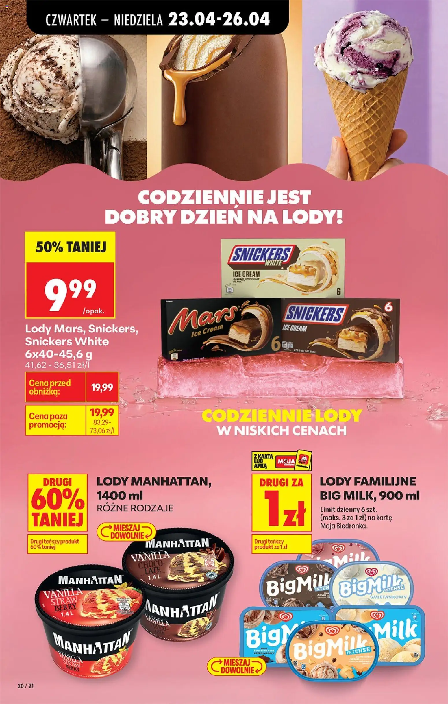 Biedronka gazetka od czwartku od 23.04.2026 | Strona: 34 | Produkty: Karta, Lody manhattan, Big Milk, Lody