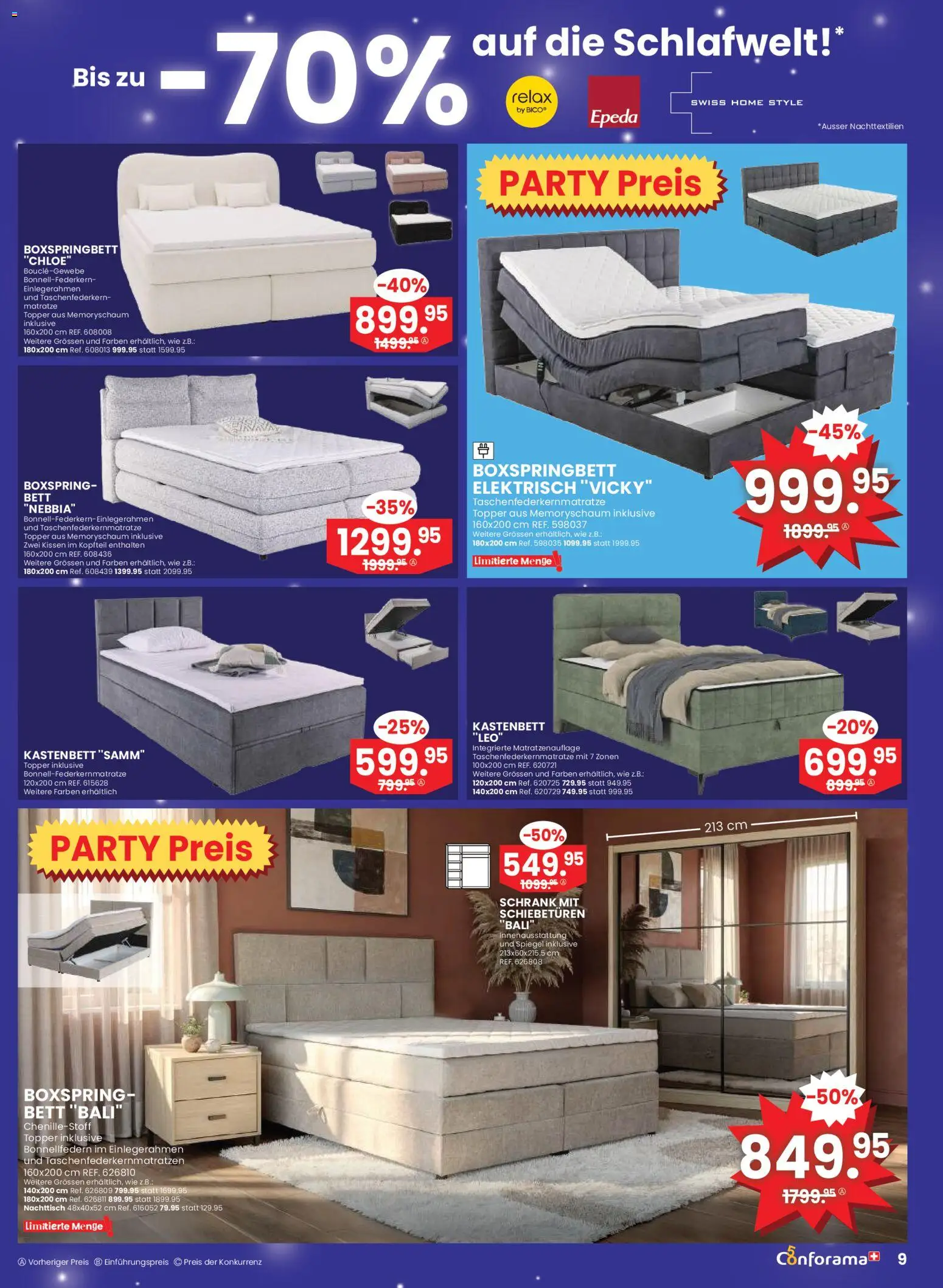 Conforama Aktionen – gültig ab 25.02.2026 | Seite: 9 | Produkte: Topper, Spiegel, Bett, Boxspringbett
