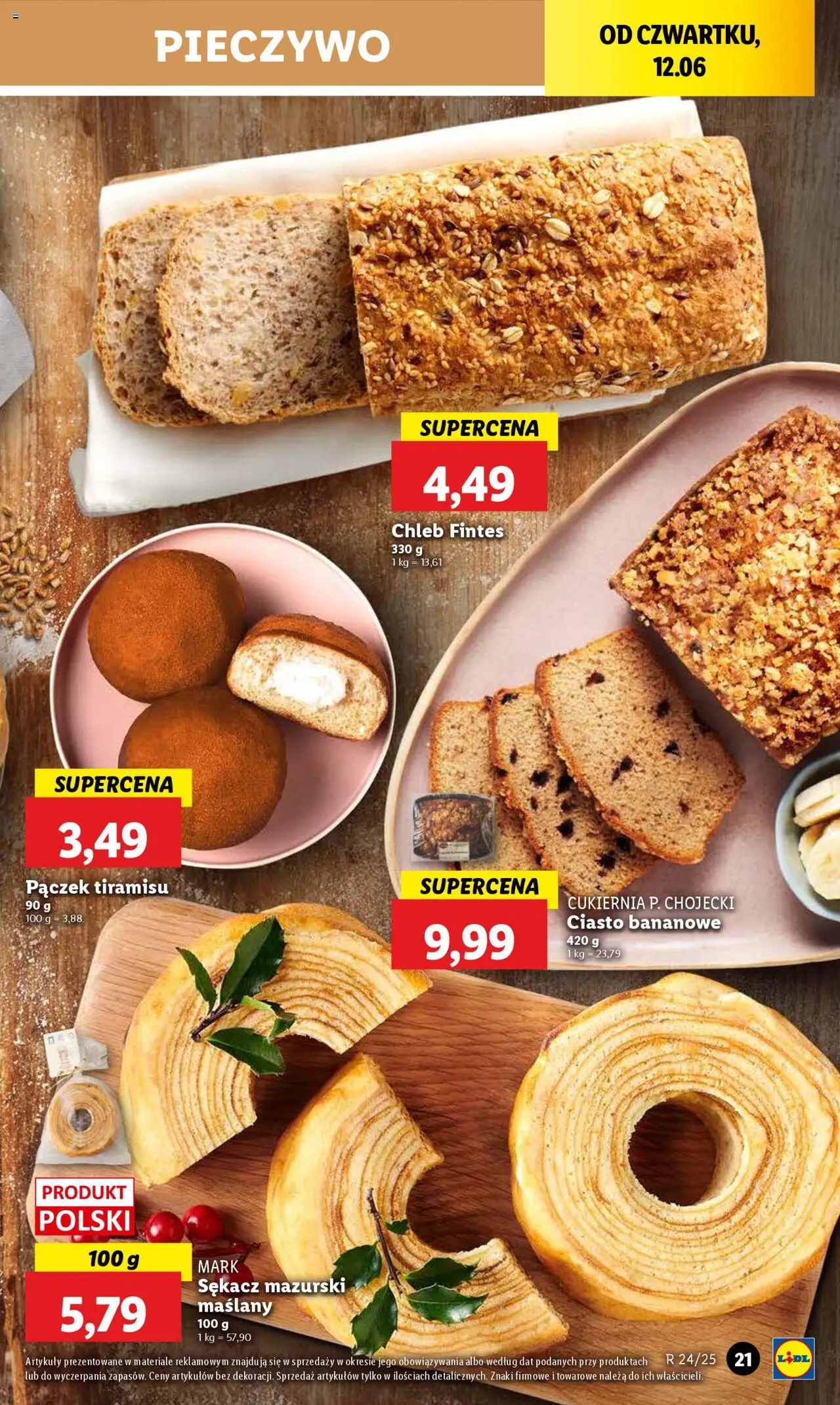 Lidl Gazetka od 12.06.2025 | Strona: 25 | Produkty: Pieczywo, Ciasto, Tiramisu, Chleb