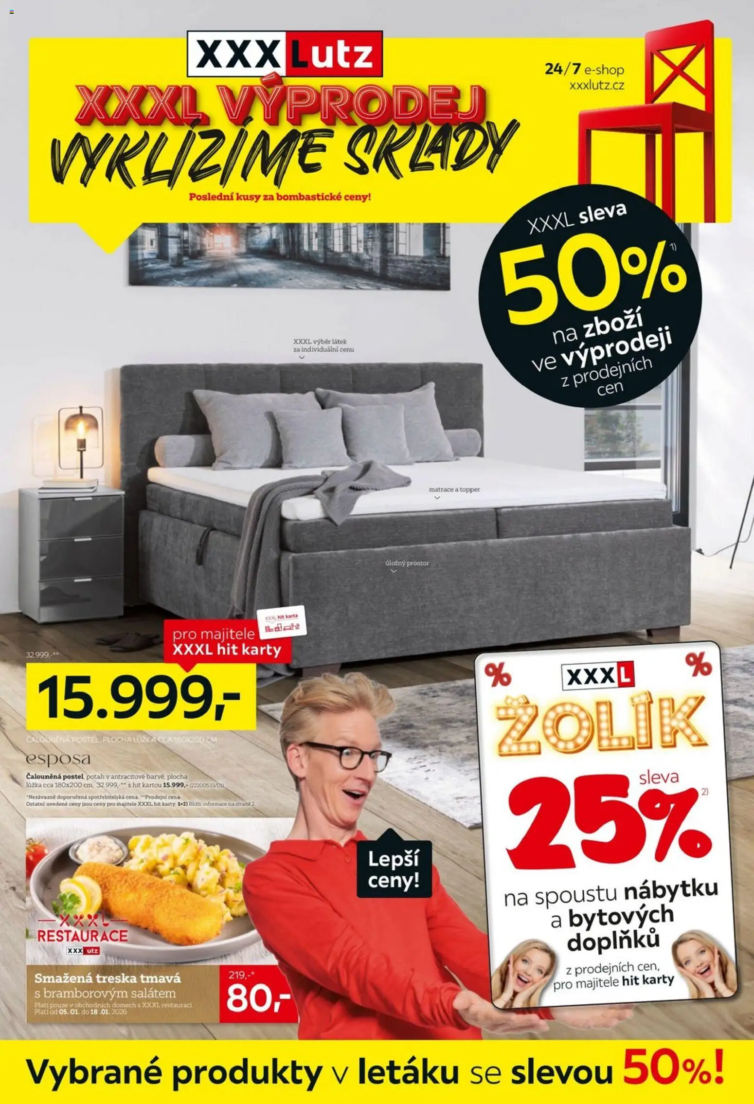XXXLutz leták - XXXL výprodej pokračuje od 05.01.2026 | Strana: 1 | Produkty: Treska, Matrace, Karty