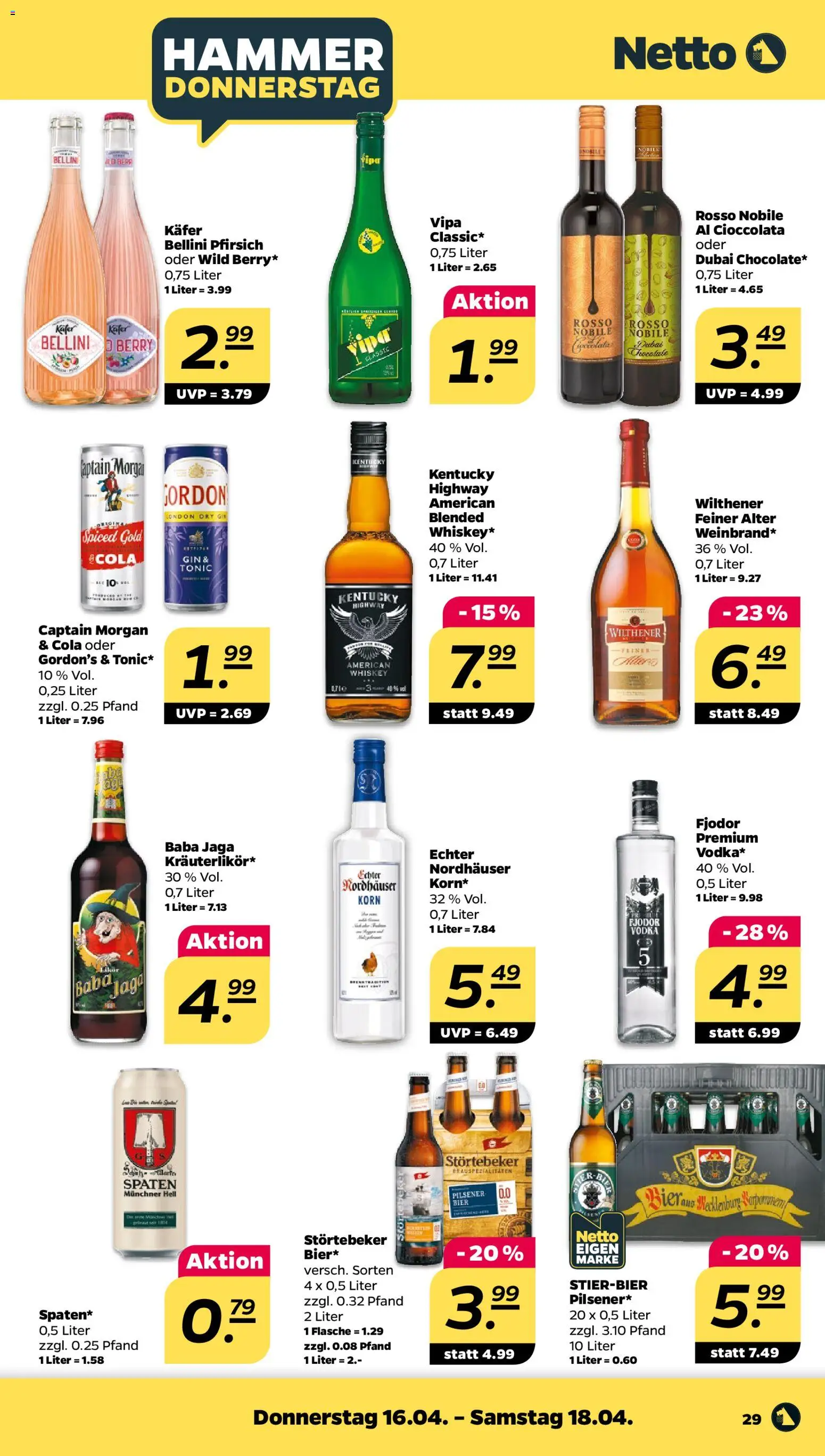 Netto Prospekt 	 – gültig ab 13.04.2026 | Seite: 33 | Produkte: Cola, Wilthener, Captain morgan, Whiskey