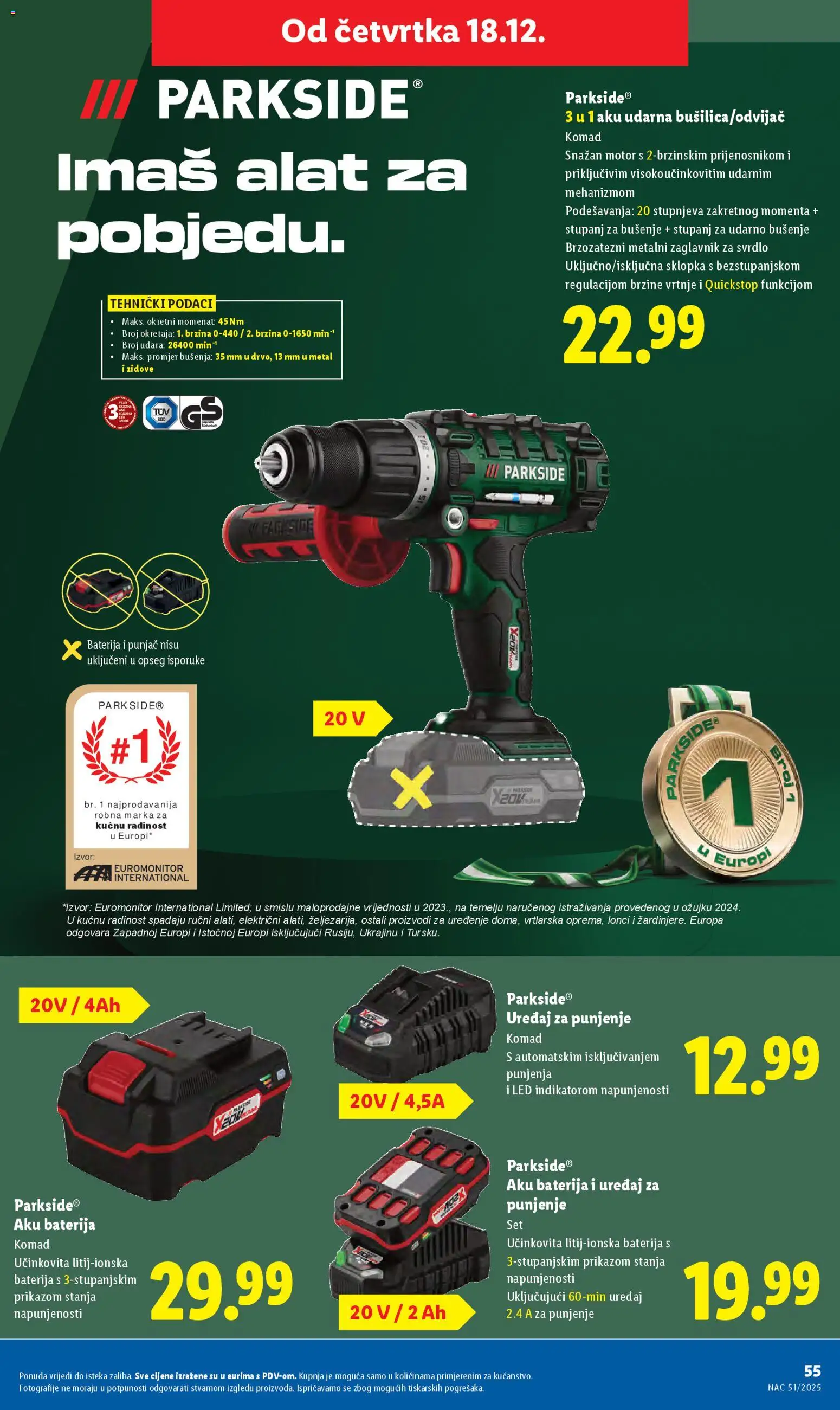 Lidl katalog | vrijedi od 15.12.2025 | Stranica: 55 | Proizvodi: Baterija, Alat, Parkside