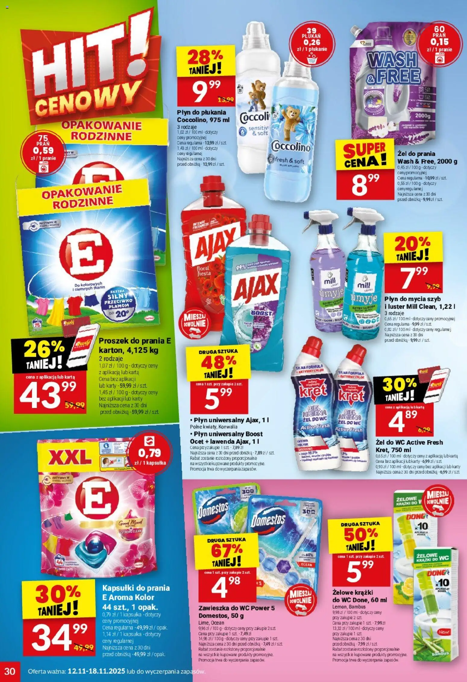 Twój Market Gazetka od 12.11.2025 | Strona: 30 | Produkty: Ocet, Płyn do mycia szyb, Coccolino, Domestos