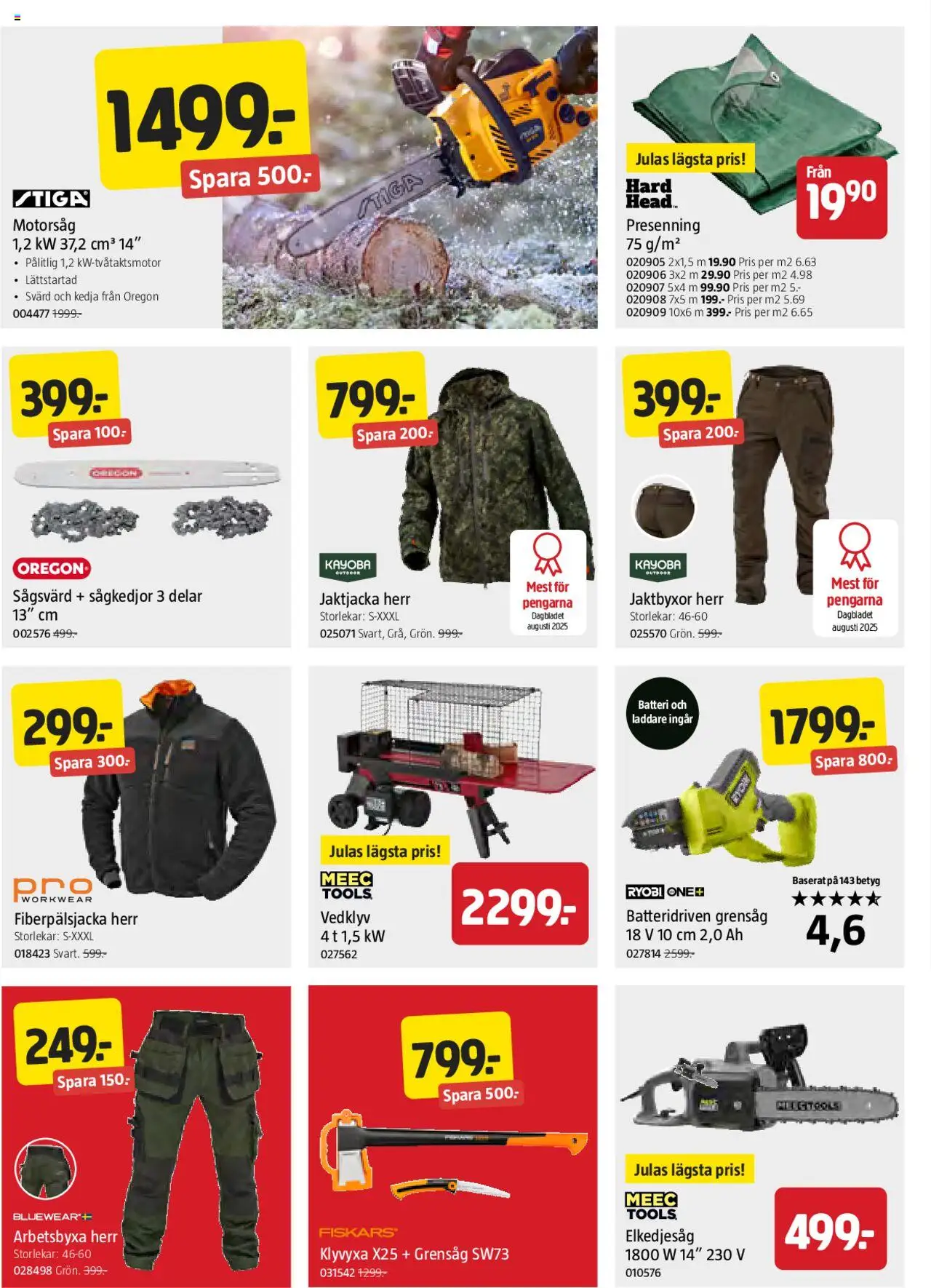 Jula reklamblad aktuell från 16.10.2025 | Sida: 4 | Produkter: Vedklyv, Grensåg, Batteri, Laddare