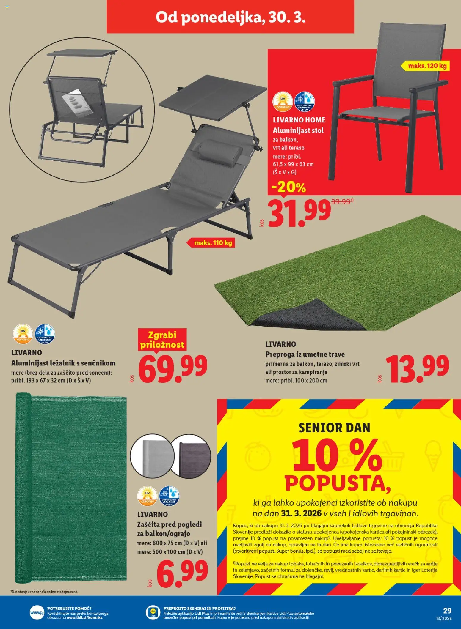 Novi Lidl katalog ponudbe – veljaven od 26.03.2026 | Stran: 49 | Izdelki: Ležalnik, Stol, Preproga, Sadje