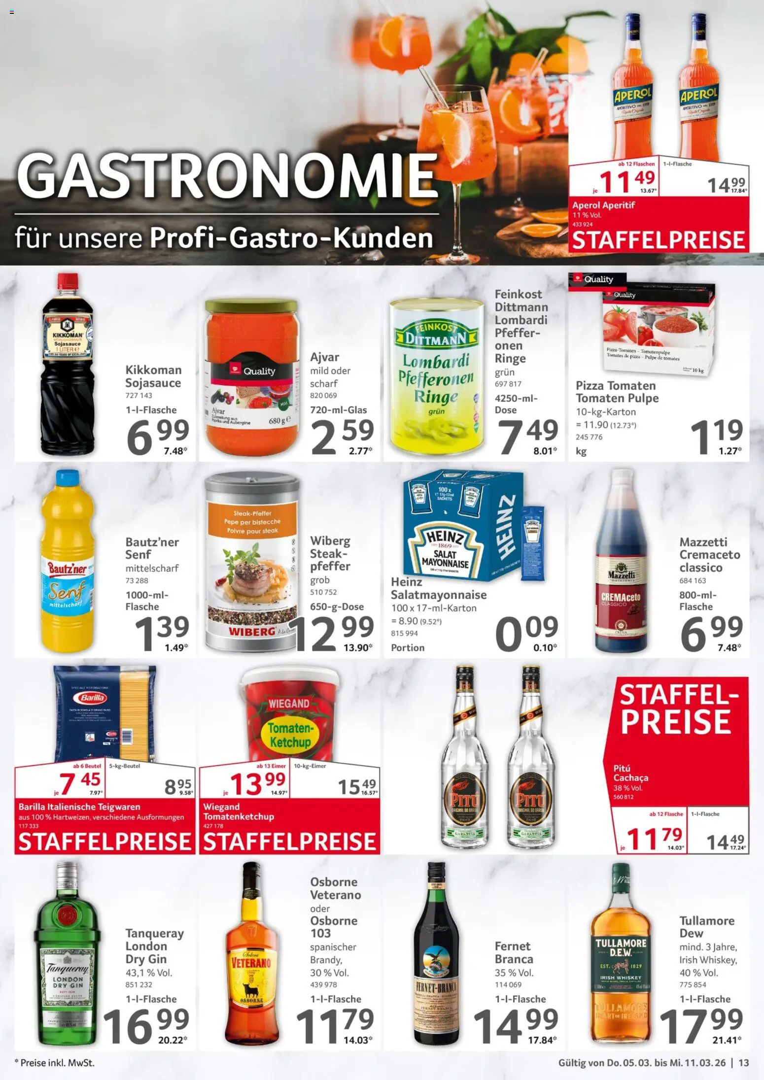 Selgros Prospekt 	 – gültig ab 05.03.2026 | Seite: 13 | Produkte: Osborne, Pfeffer, Aperol, Whiskey