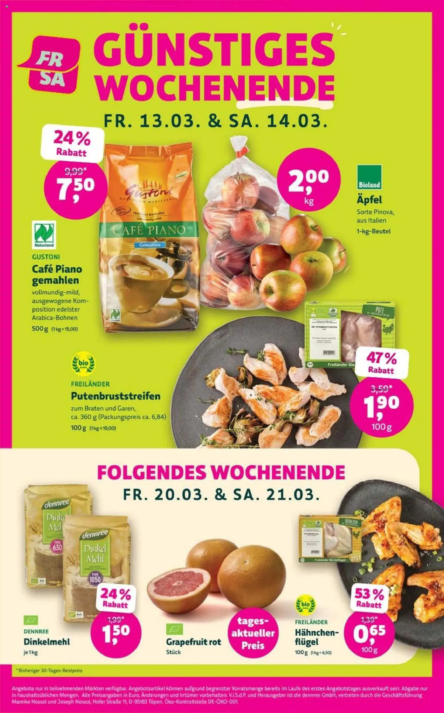 Denns BioMarkt Angebote – gültig ab 11.03.2026 | Seite: 4 | Produkte: Pute, Hahnchen, Äpfel, Grapefruit