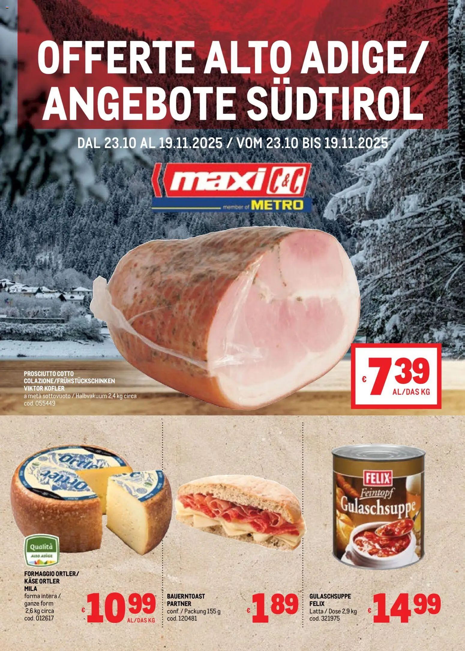Volantino Metro del 23.10.2025 | Pagina: 1 | Prodotti: Prosciutto Cotto, Formaggio, Prosciutto