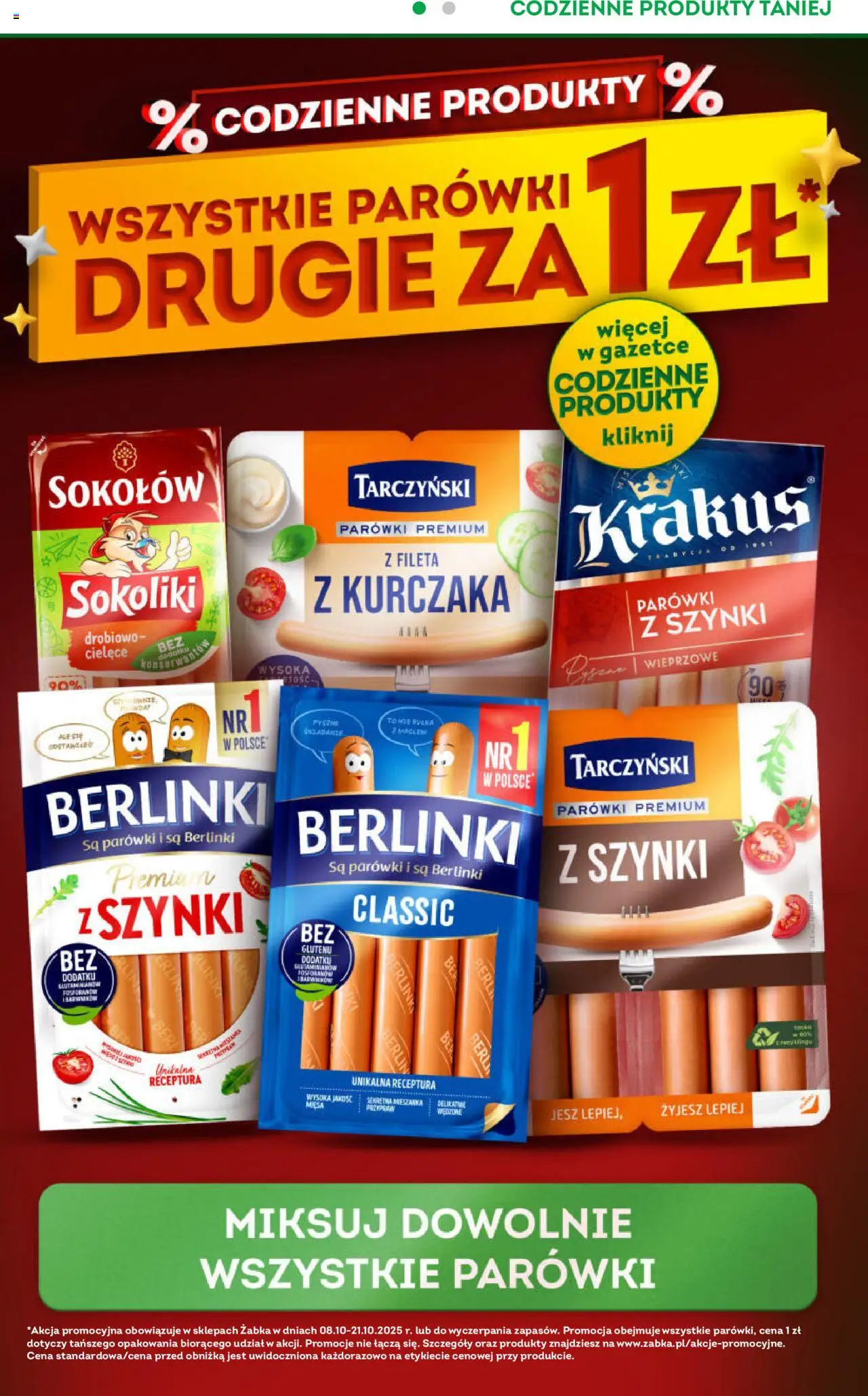 Żabka Gazetka od 08.10.2025 | Strona: 2 | Produkty: Parówki, Bułka