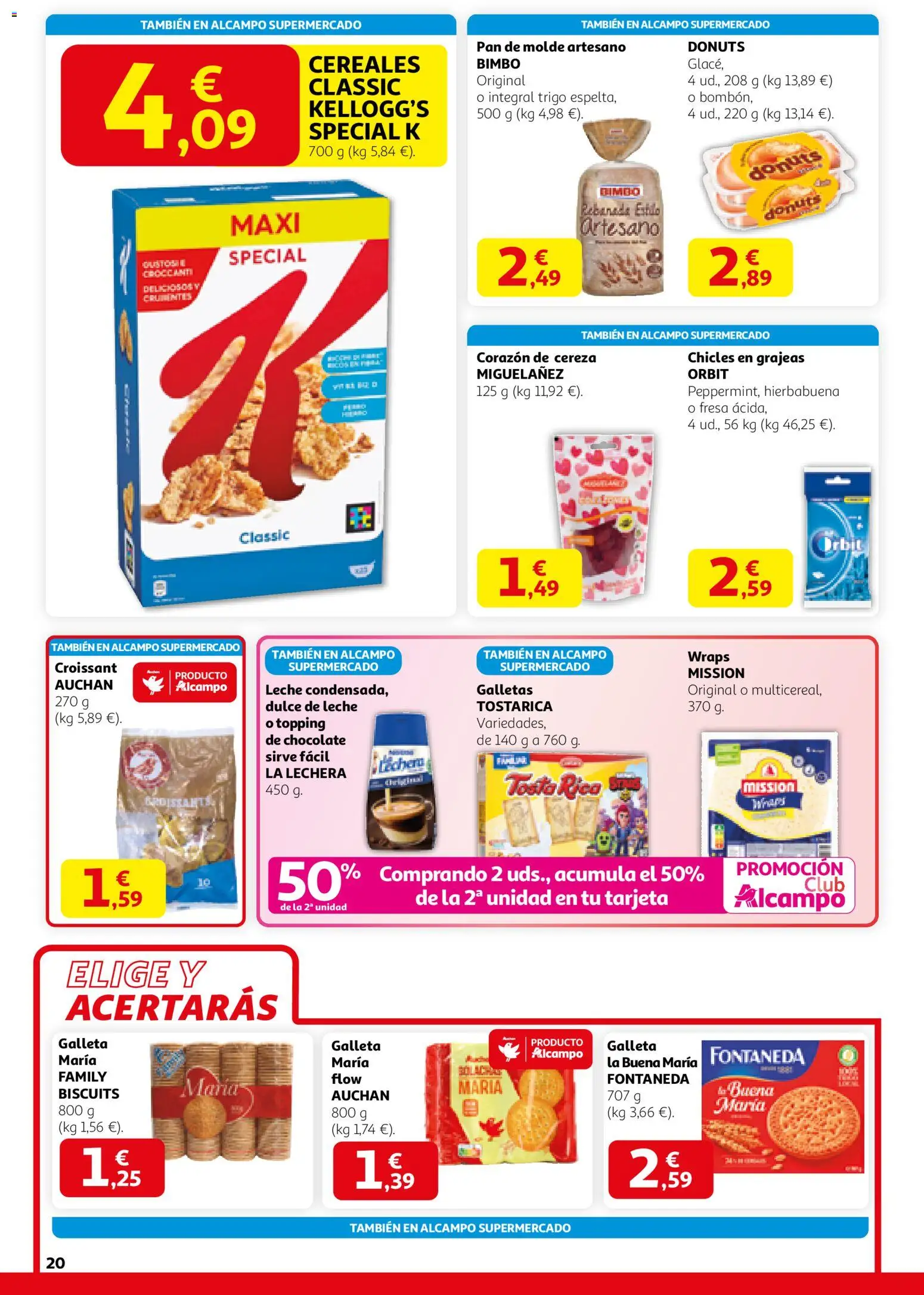 Alcampo - HG Nacional Unifcado  │ válido desde el 12.02.2026 | Página: 20 | Productos: Leche, Chocolate, Pan de molde, Donuts