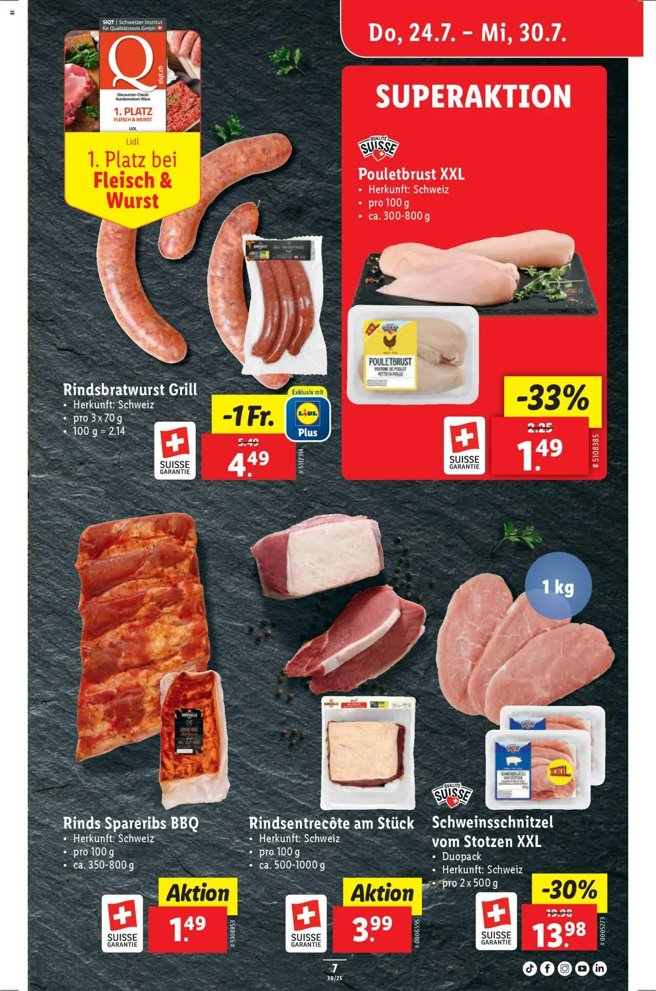 Lidl Aktionen ab 24.07.2025 | Seite: 7 | Produkte: Pouletbrust, Wurst, Grill