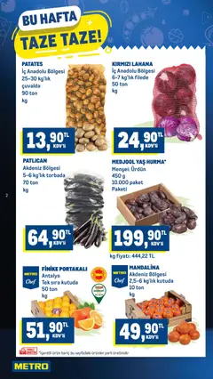 18.02.2026 tarihinden itibaren geçerli olan Metro kataloğu önizlemesi | Sayfa: 2 | Ürünler: Mandalina, Patates, Patlıcan, Lahana
