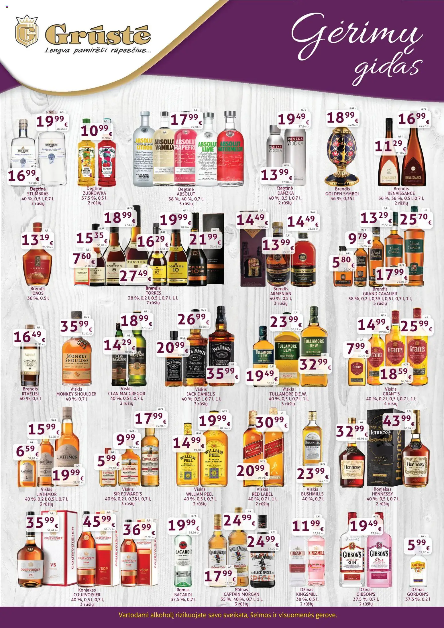 GRUSTE akcijos nuo 01.04.2026 | Puslapis: 3 | Prekių: Degtinė, Viskis, Džinas