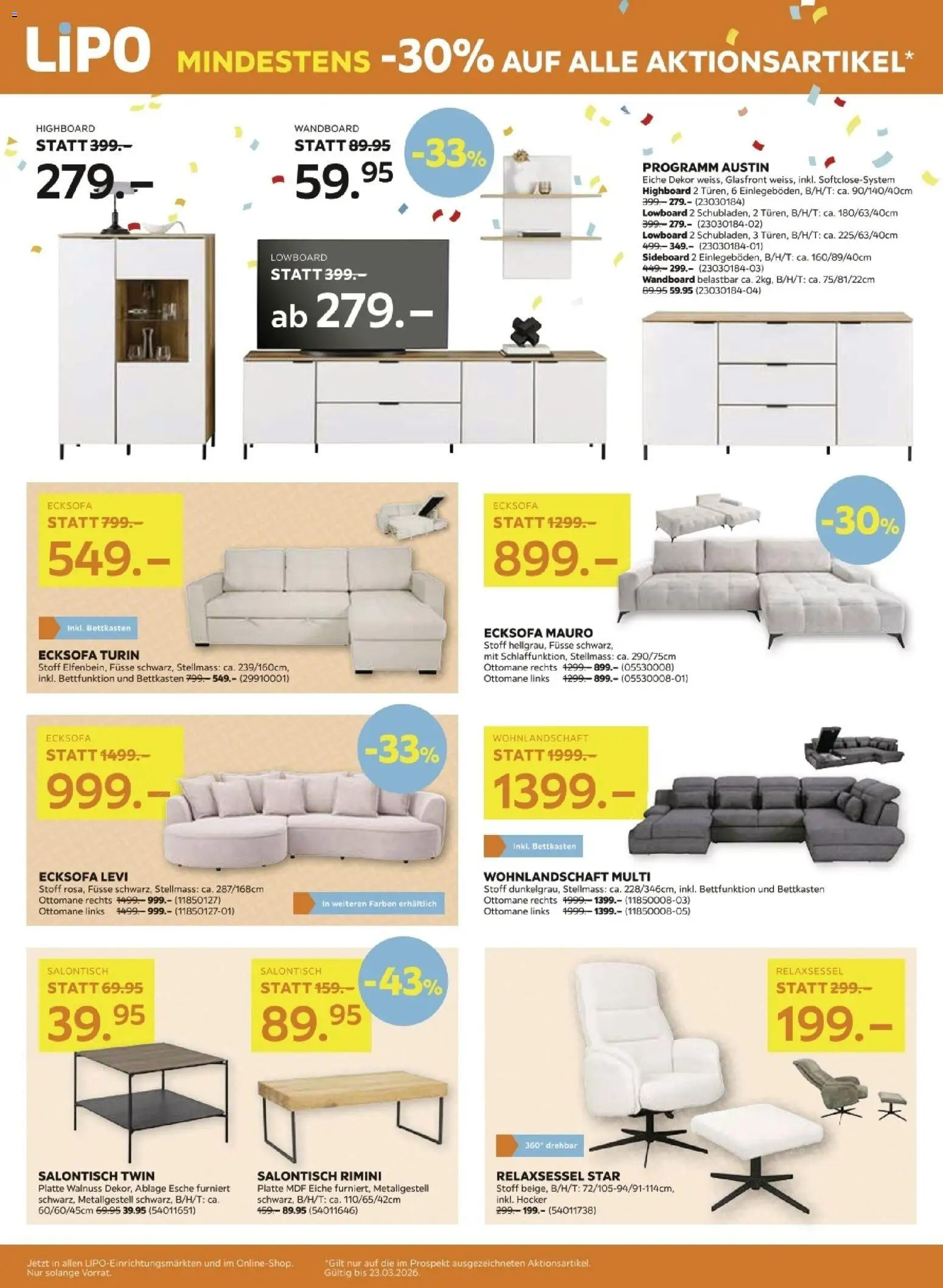 Lipo aktionen – gültig ab 10.03.2026 | Seite: 4 | Produkte: Hocker, Highboard, Sideboard, Wohnlandschaft