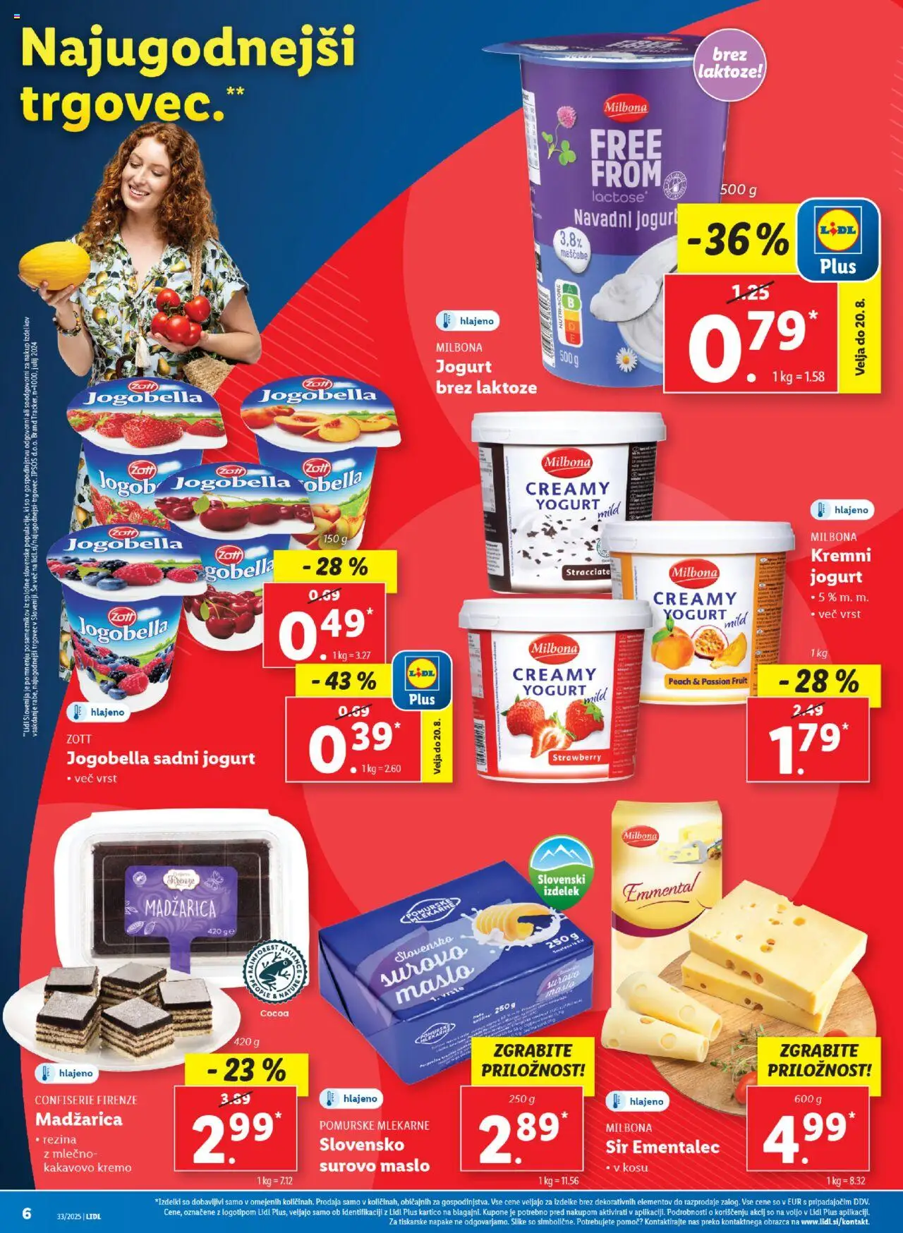 Lidl - Ljubljana │ velja od 14.08.2025 | Stran: 8 | Izdelki: Ementalec, Maslo, Sir, Jogurt