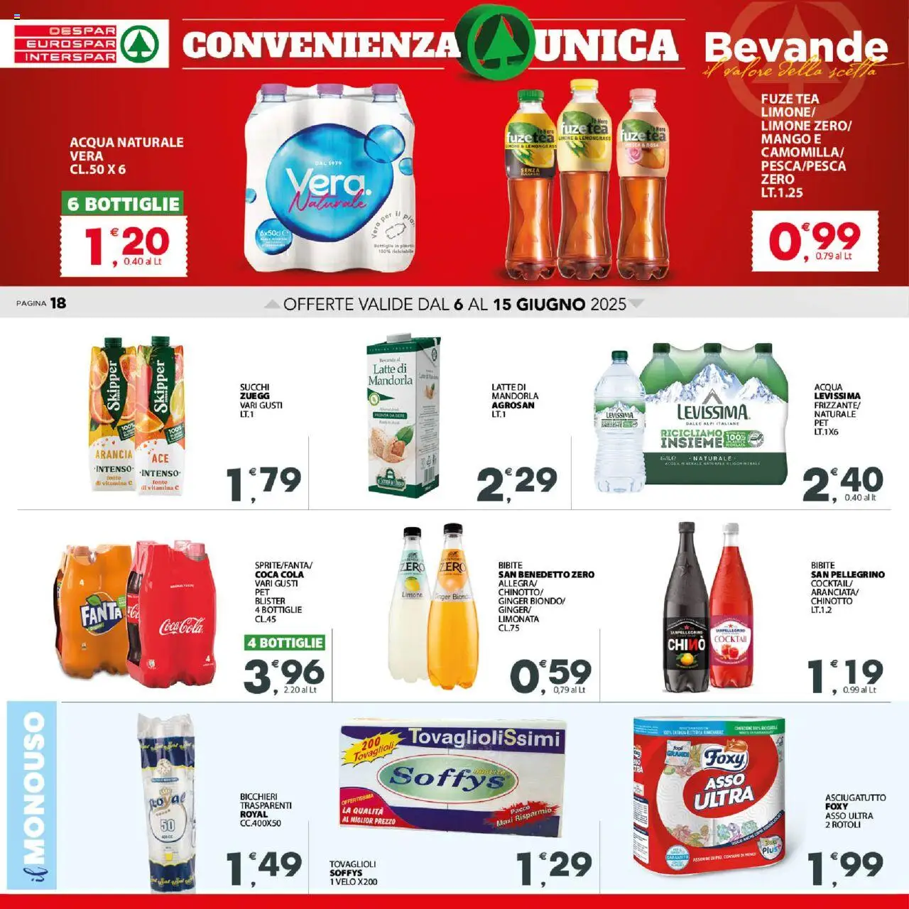 Volantino Interspar del 06.06.2025 | Pagina: 18 | Prodotti: Acqua, Arancia, Acqua minerale, Coca Cola